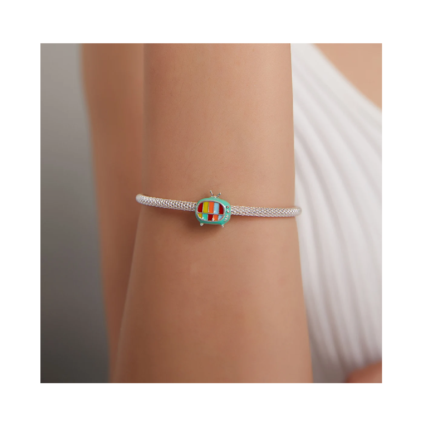 Charm Tv Retro Colorida En Plata 925 Silver Heart-4