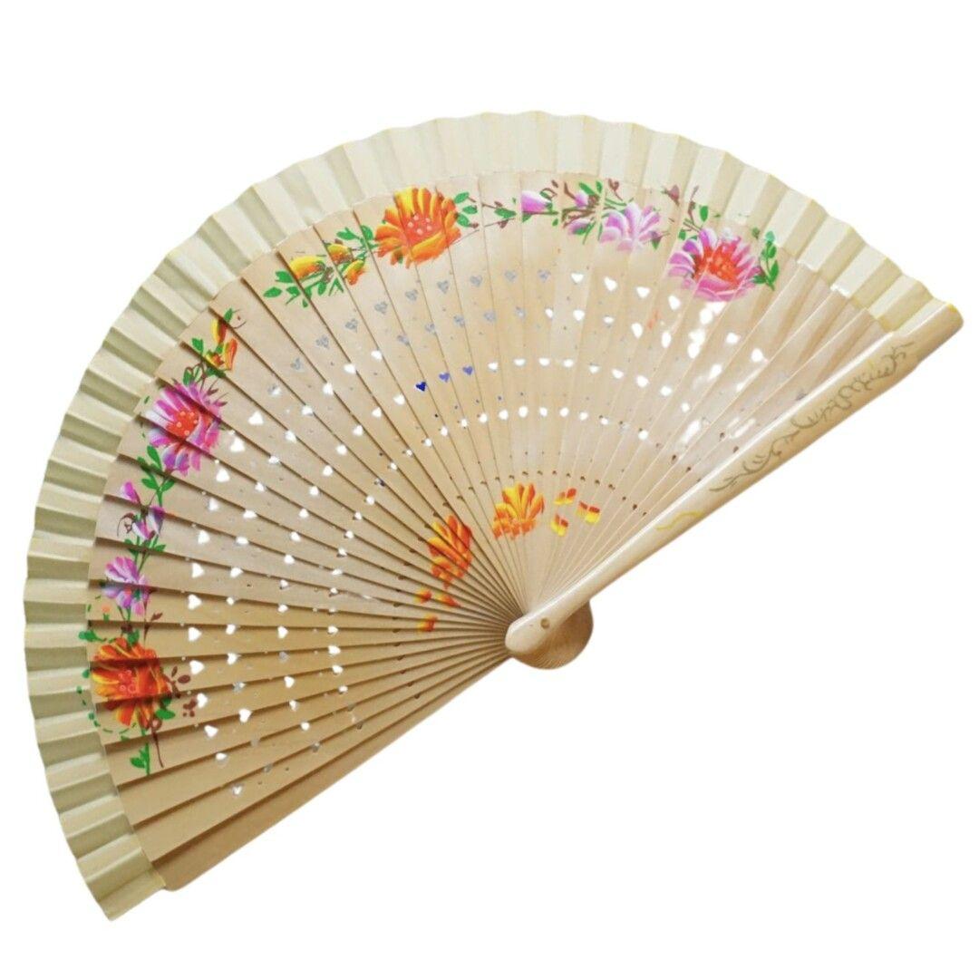 ABANICO MADERA  HECHO A MANO ICE CREAM CREMA MY14-0