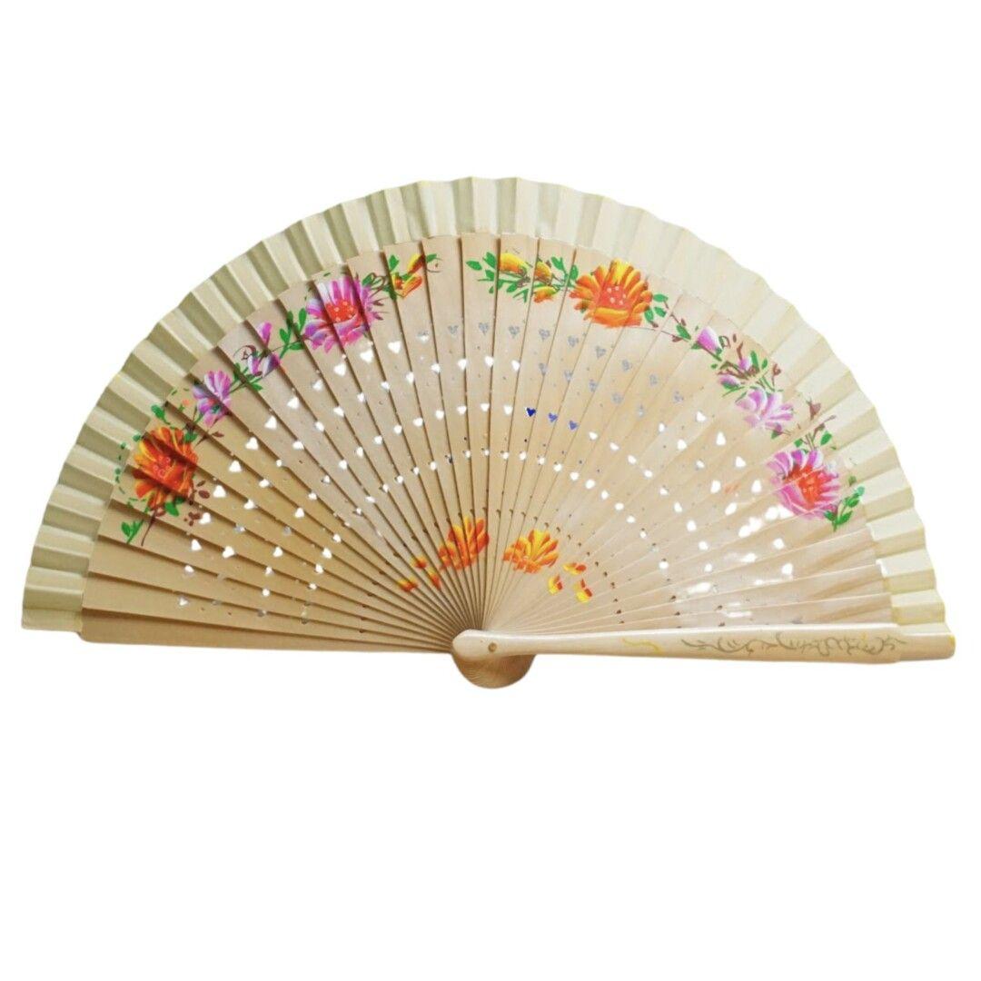 ABANICO MADERA  HECHO A MANO ICE CREAM CREMA MY14-1