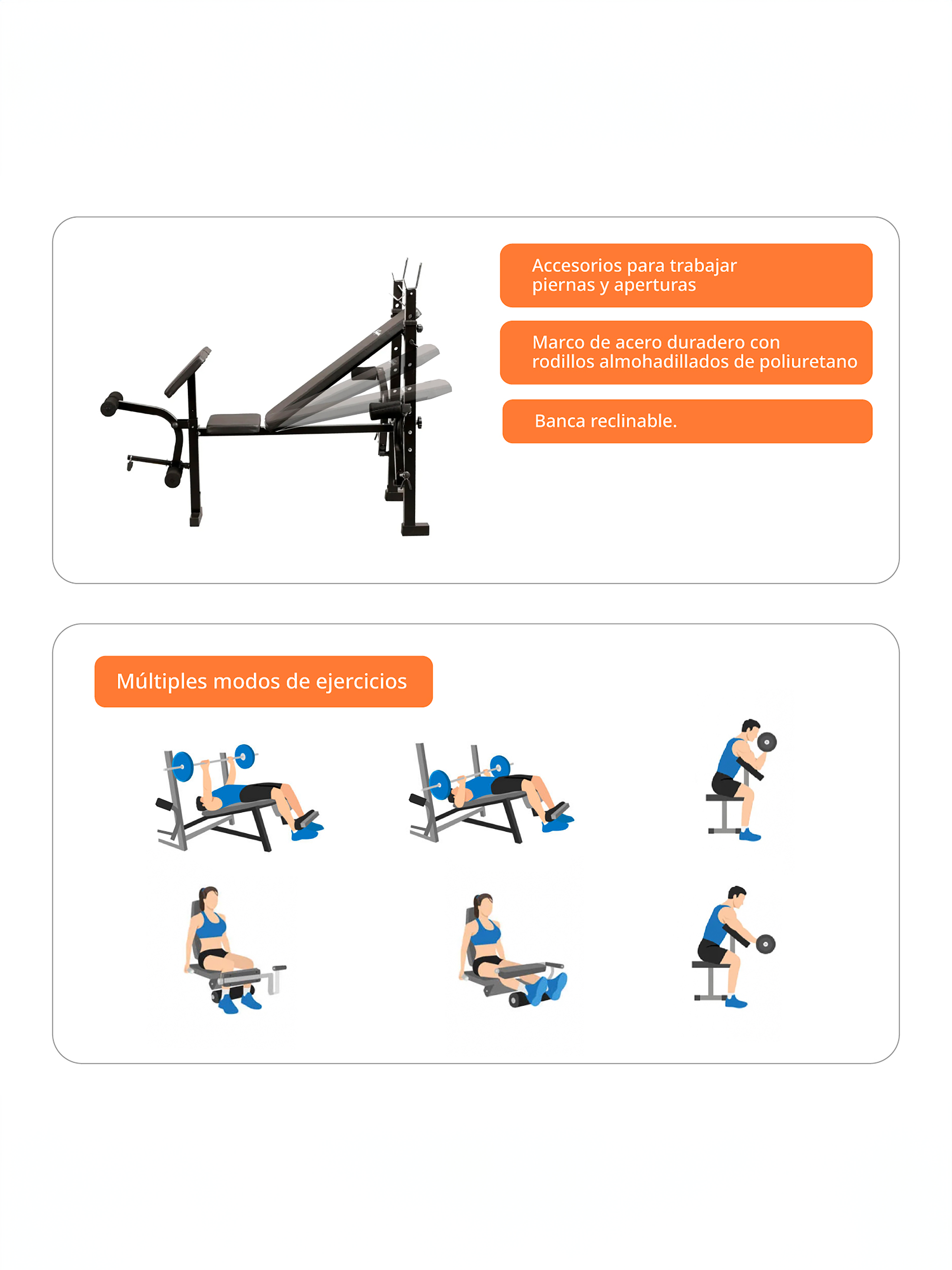Press Banca Bodytrainer Pbm 400 Multifunción Fitness En Casa-2