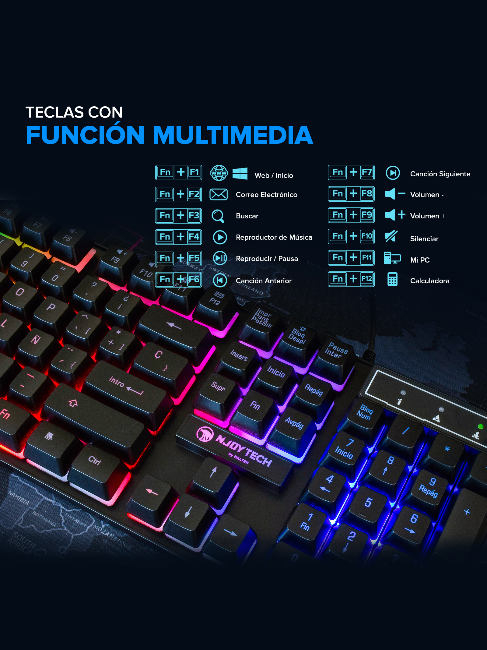 Teclado Gamer Njoytech con Retroiluminación RGB-4