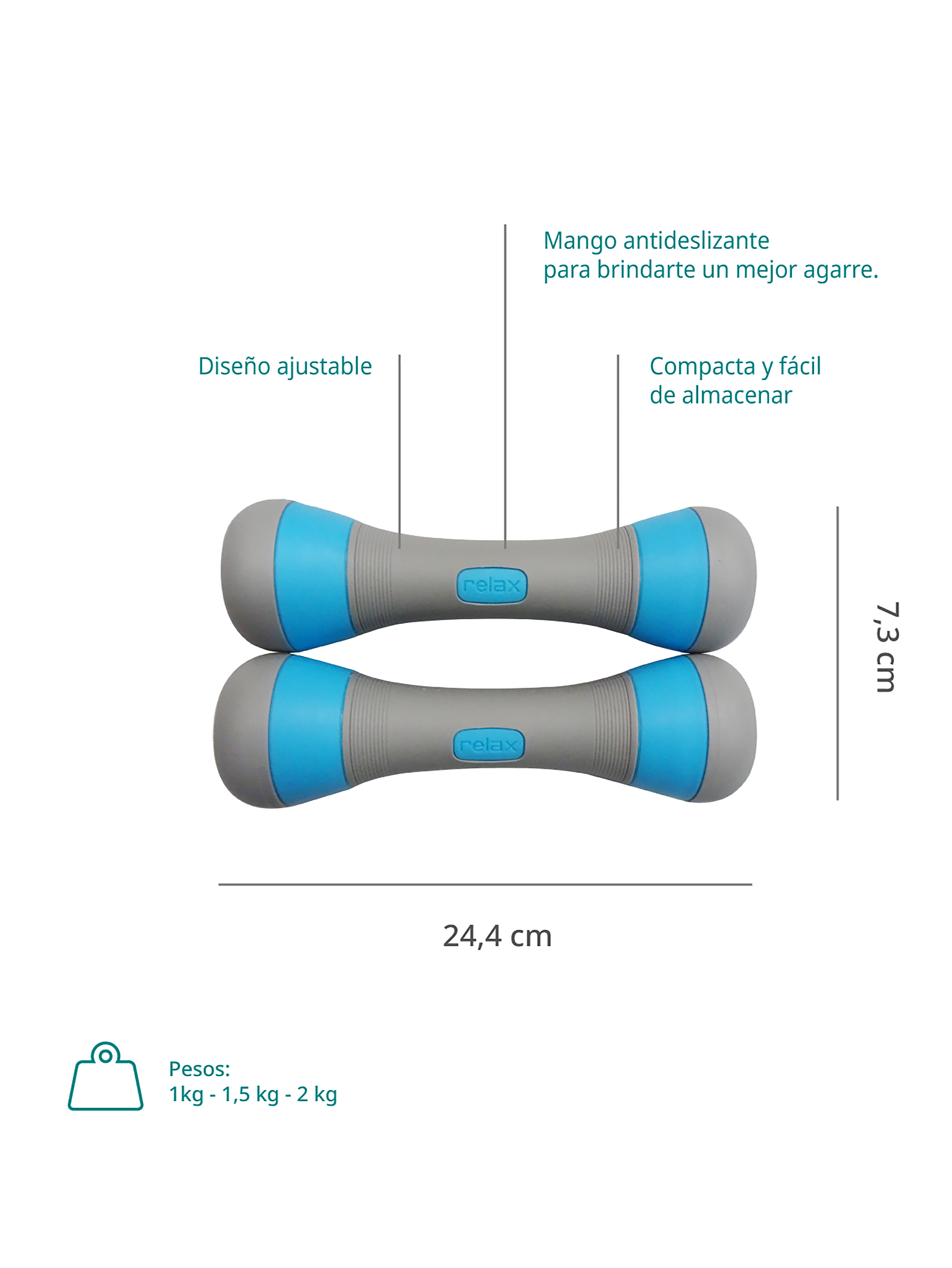 Set de 2 Mancuernas con Peso Ajustables Bodytrainer 1 a 2 Kg-1