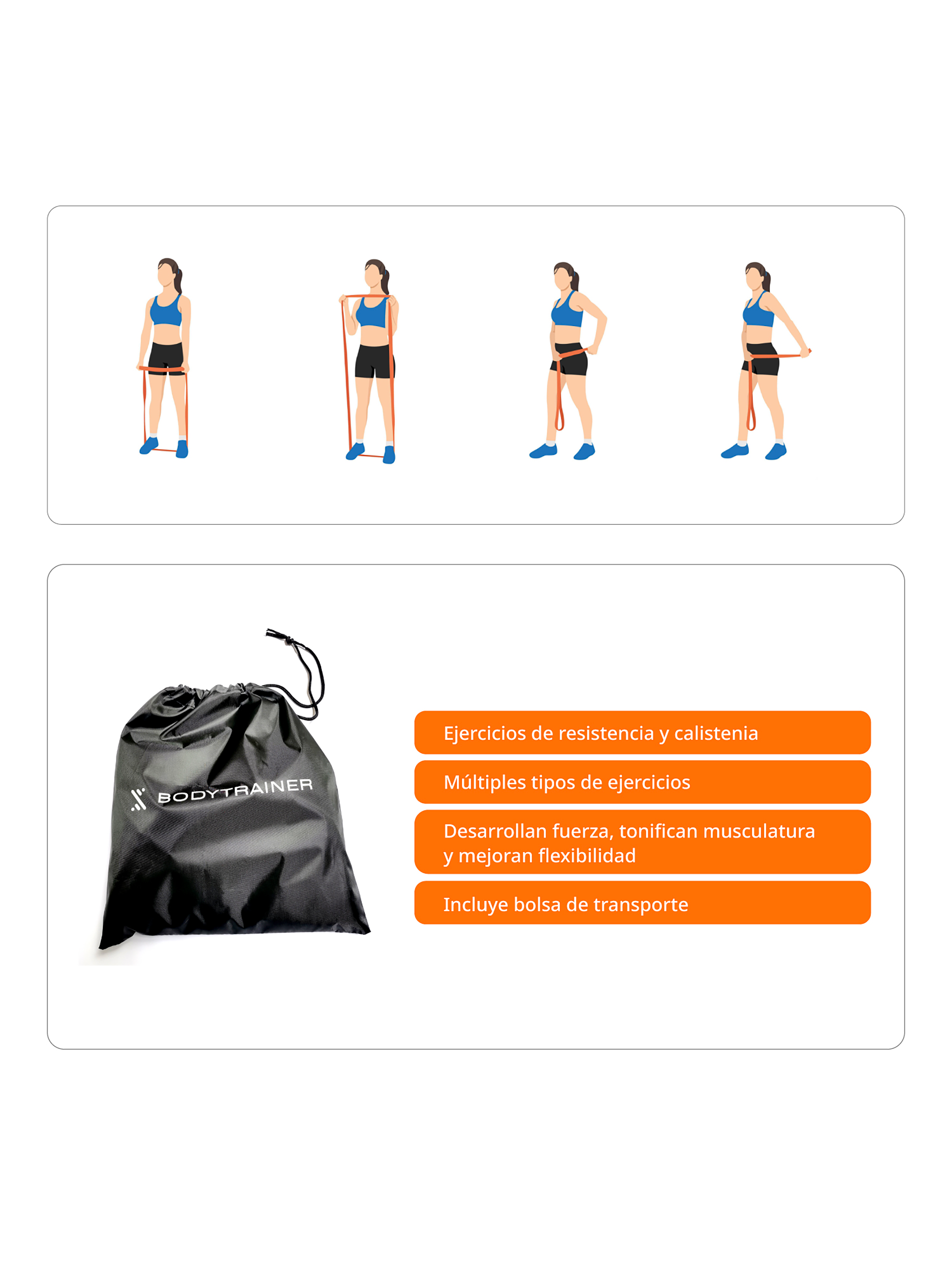 Set 5 Bandas Elásticas de Resistencia Silicona Bodytrainer-2