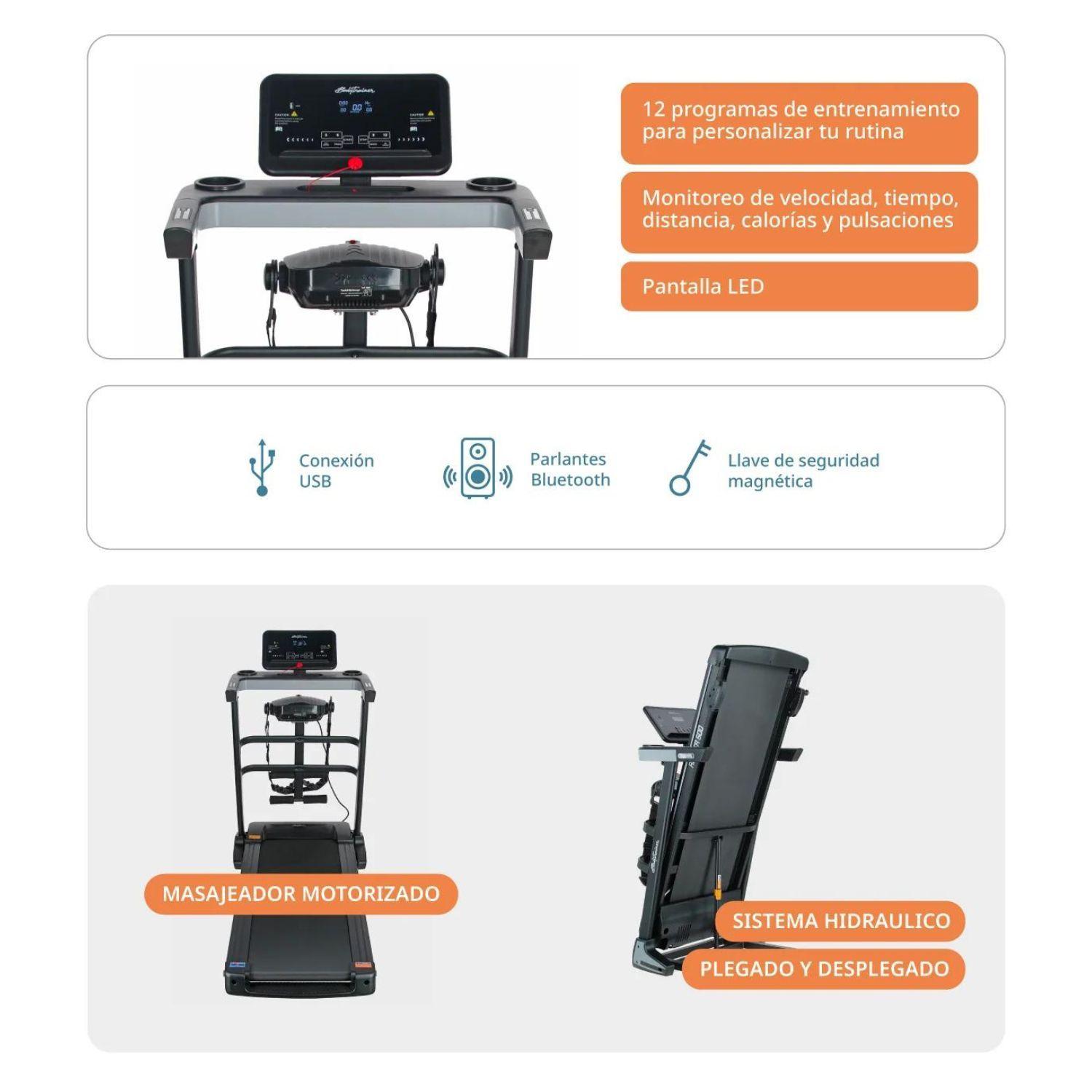 Trotadora Eléctrica Bodytrainer Runner 500 Con Masajeador-2