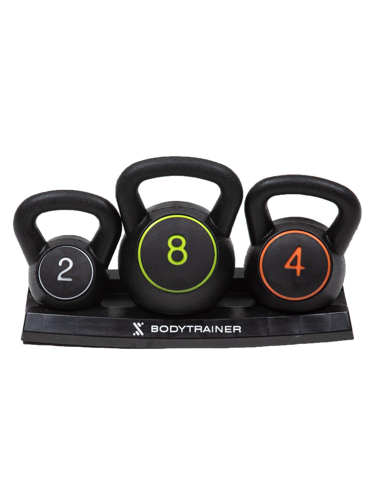 Set 3 Pesas Rusas Kettlebell Bodytrainer 2/4/8 Kg Con base-0