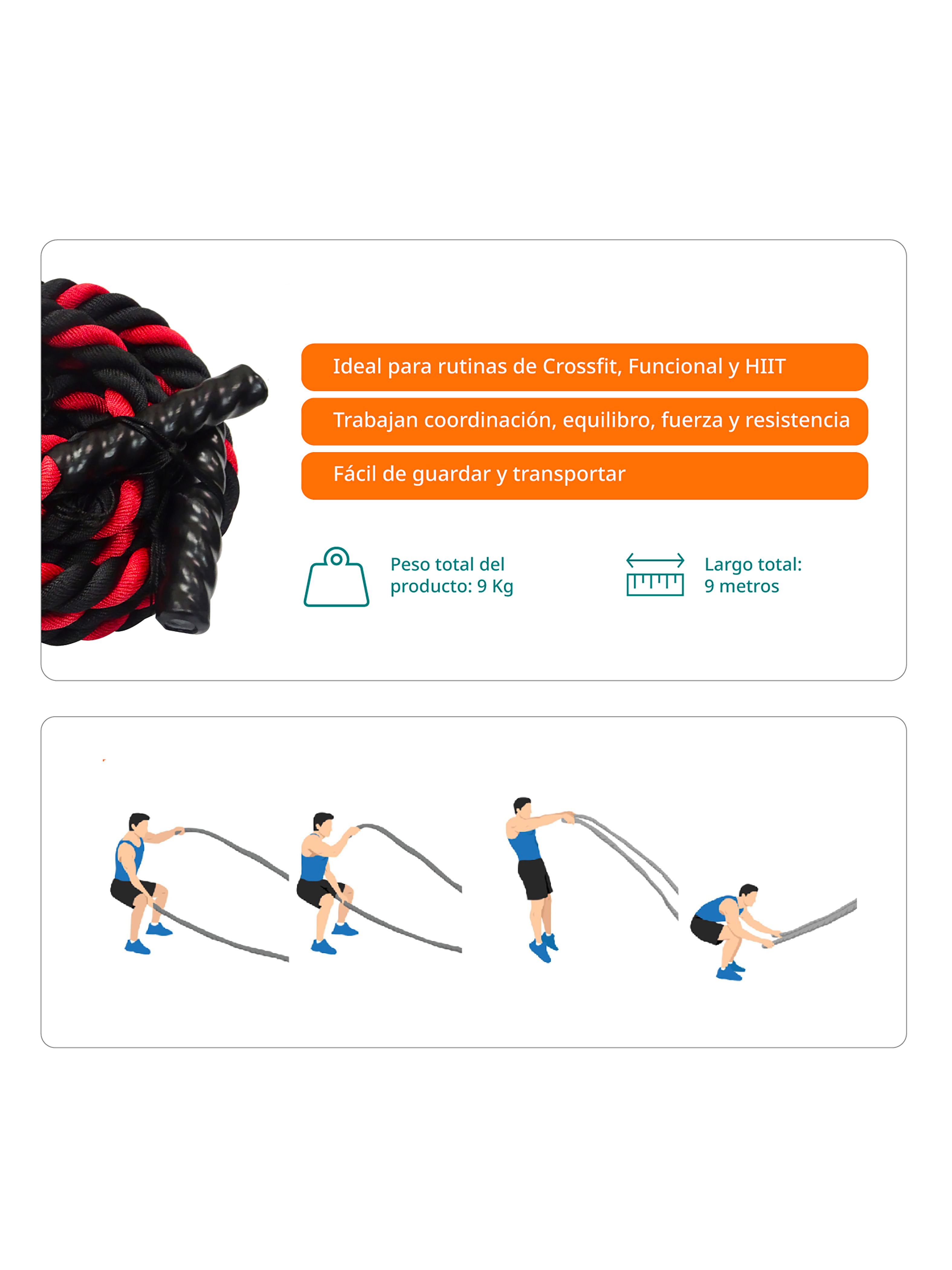 Cuerda para Crossfit Battle Rope 9 Metros Bodytrainer-2