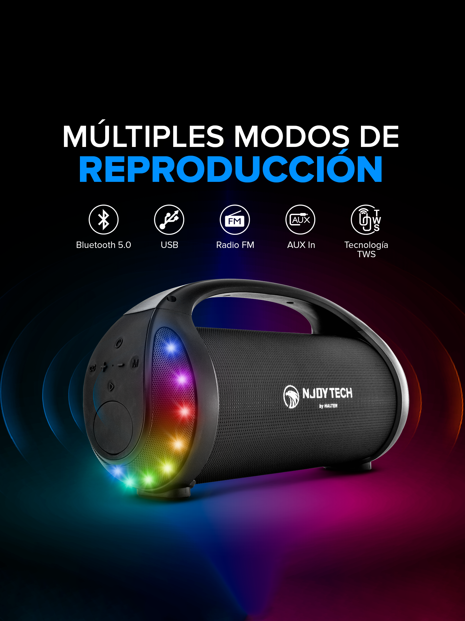 Parlante Inalámbrico Njoytech Portatil con Luces-1