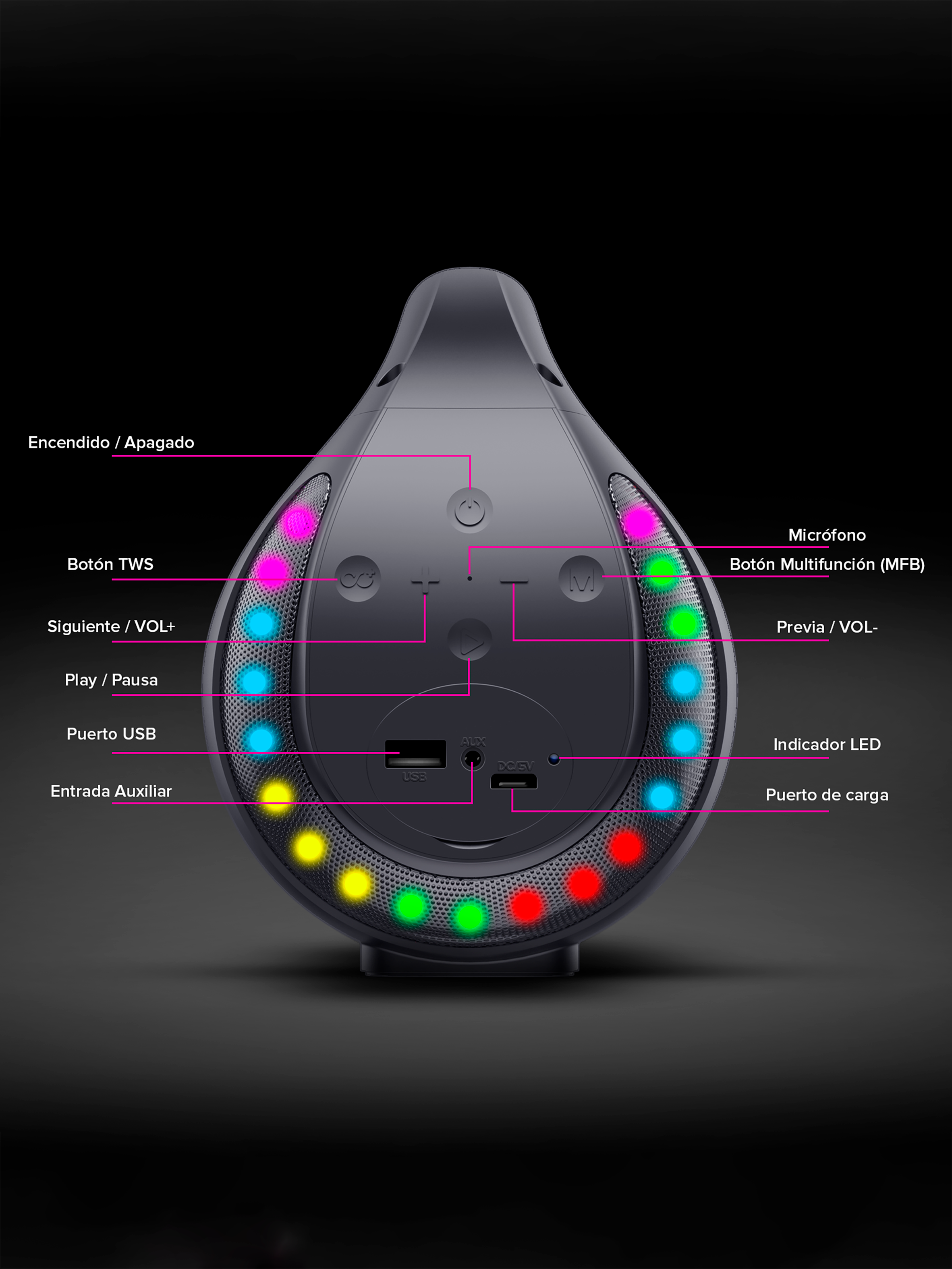 Parlante Inalámbrico Njoytech Portatil con Luces-2