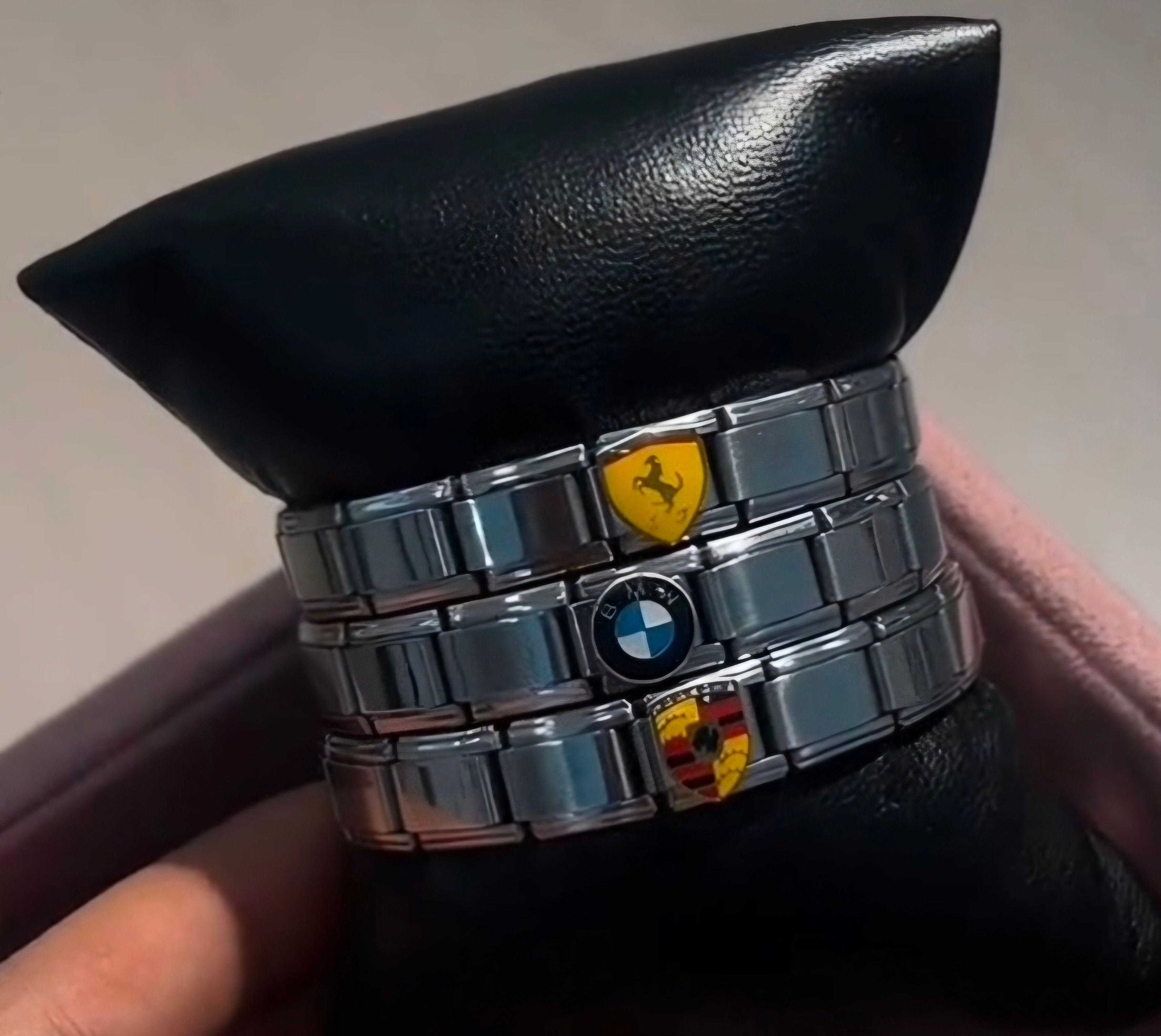 Pulsera Italiana Acero Inoxidable Color Gray con Charm Estilo Automotriz Intercambiable – Set Exclus-2