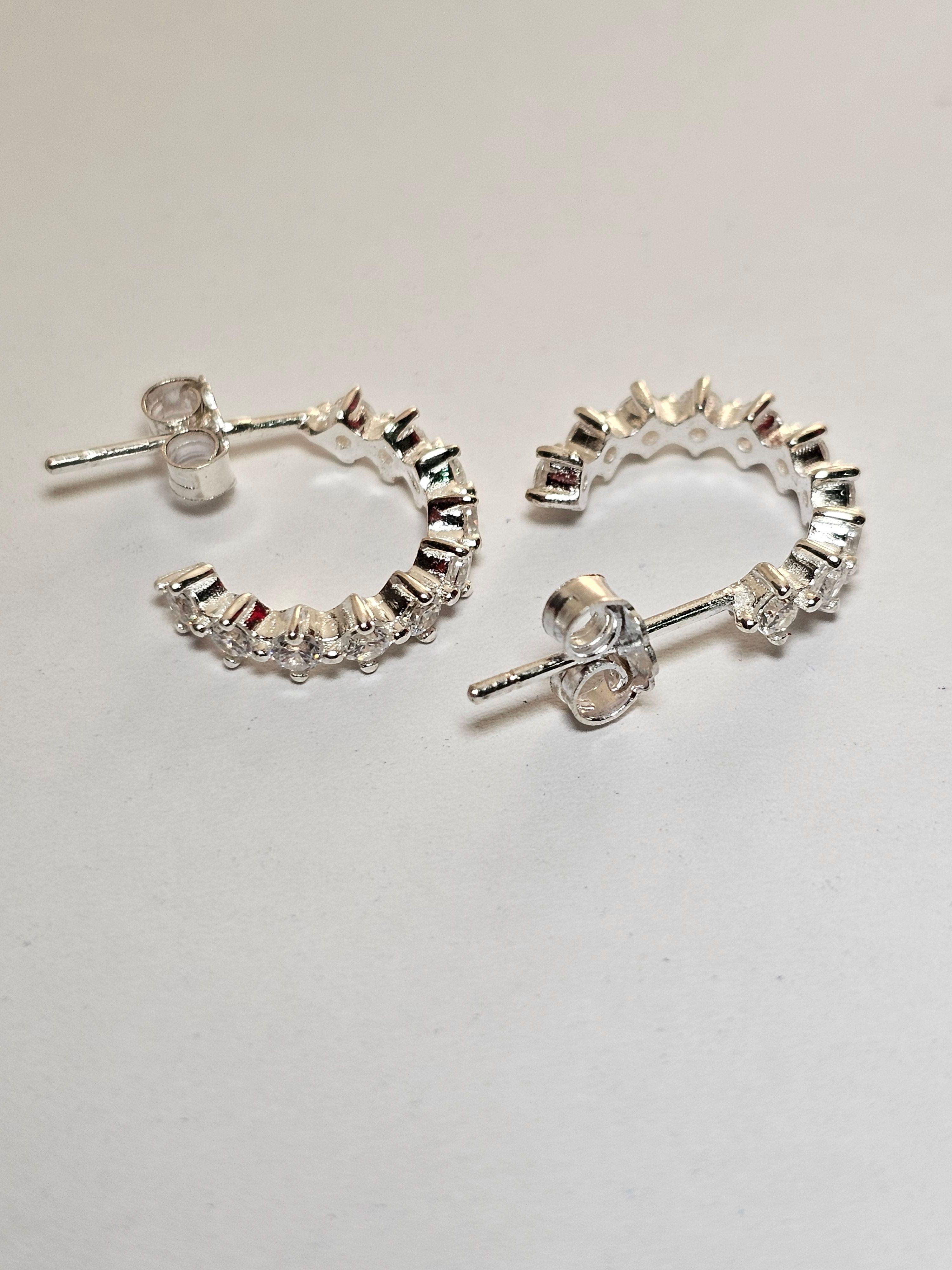 Aros De Plata 925 Semi Argollas Con Serie Circones-2