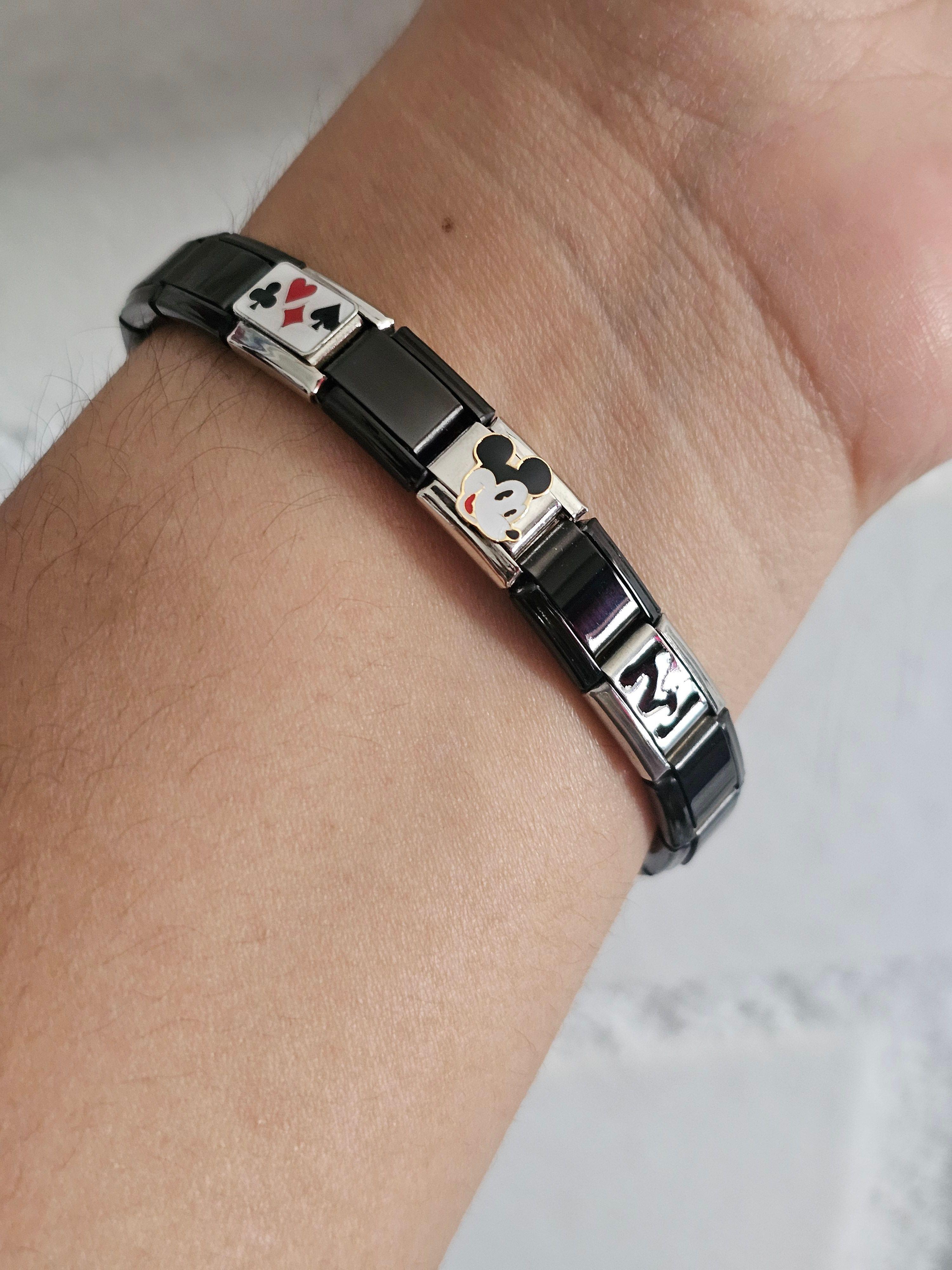 Pulsera Italiana Negra con Charms | Diseño Personalizable Acero Inoxidable-3