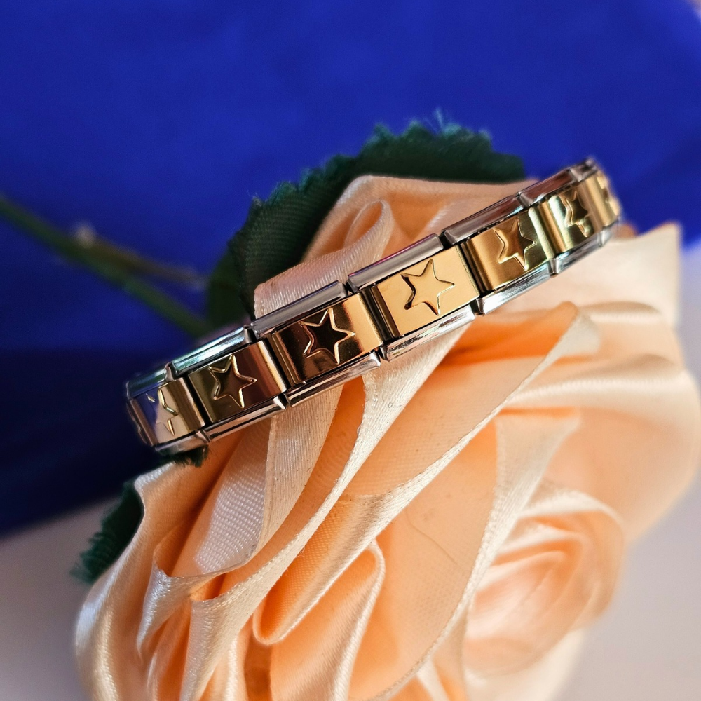 Pulsera Brazalete Italiano Estrellas – dorado y plateado-2