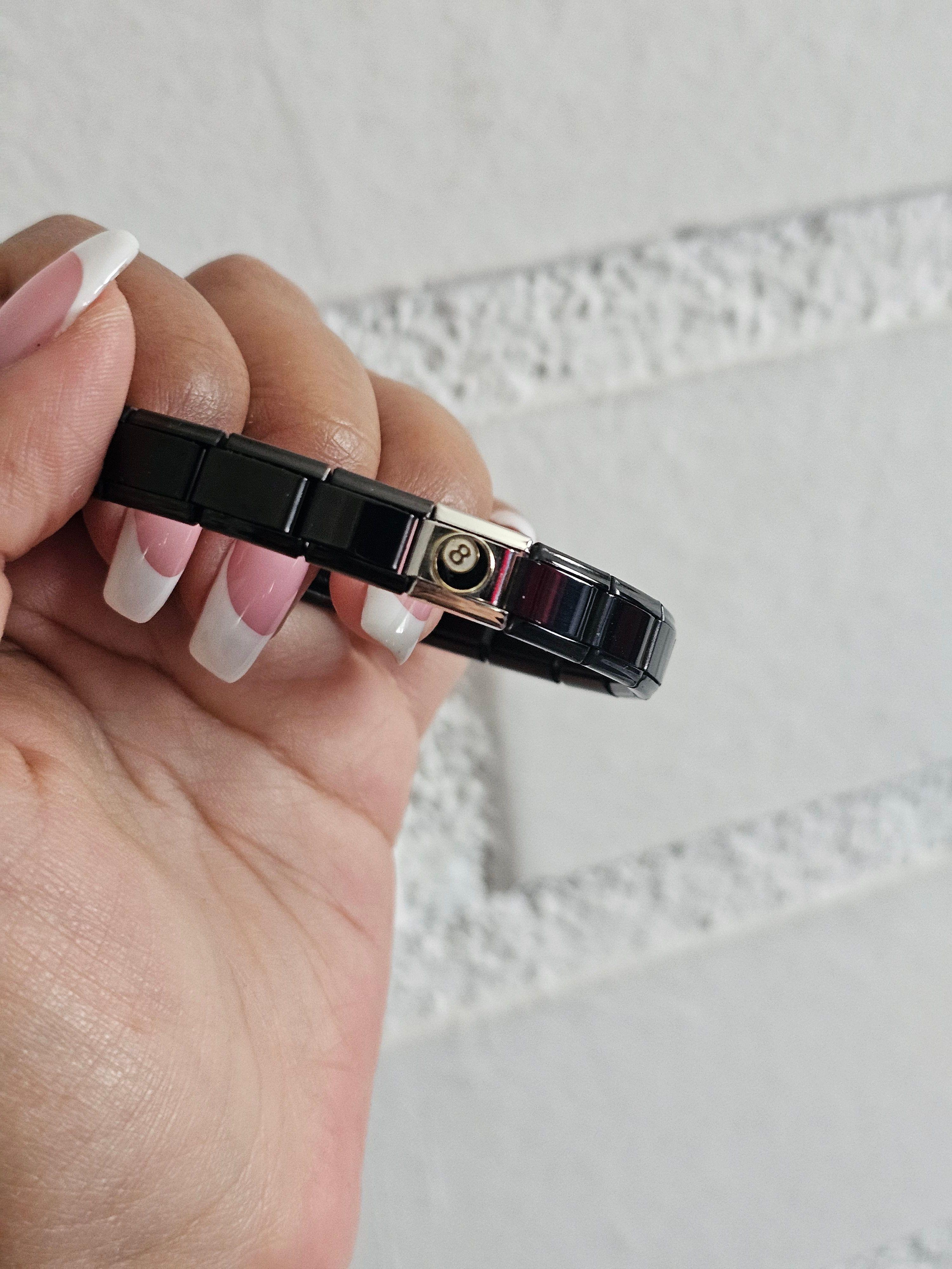 Pulsera Italiana Negra con Charm Bola 8 – Acero Inoxidable-2