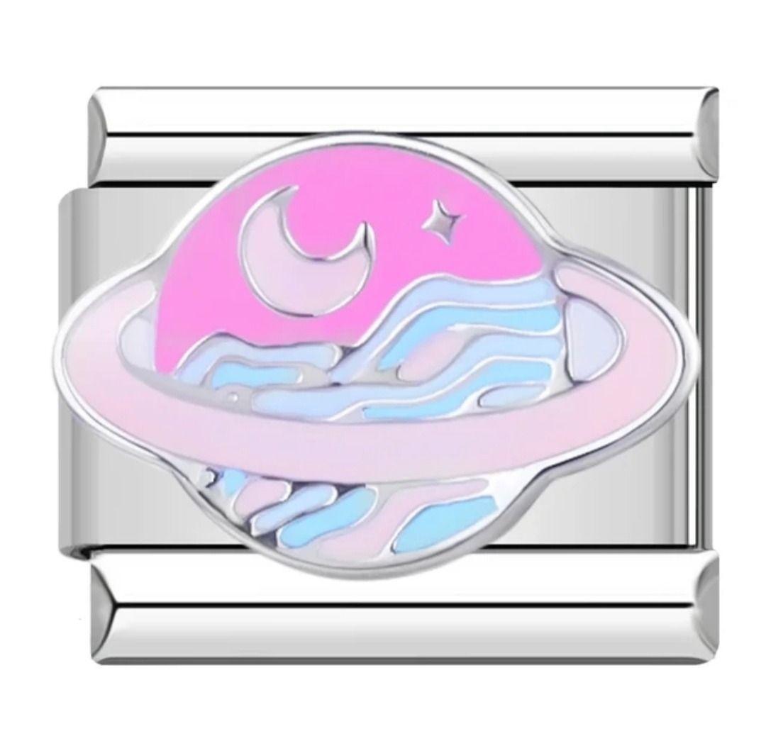 Charm planeta rosa y celeste – Eslabón para brazalete italiano en acero inoxidable-2