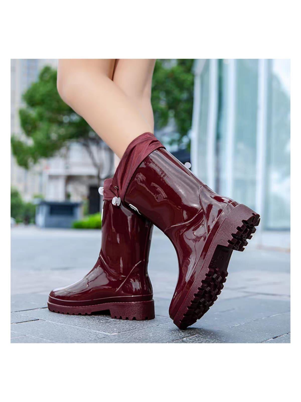 Botas de Agua Chelsea Con Acabado Brillante Botas Para la Lluvia Mujer-2