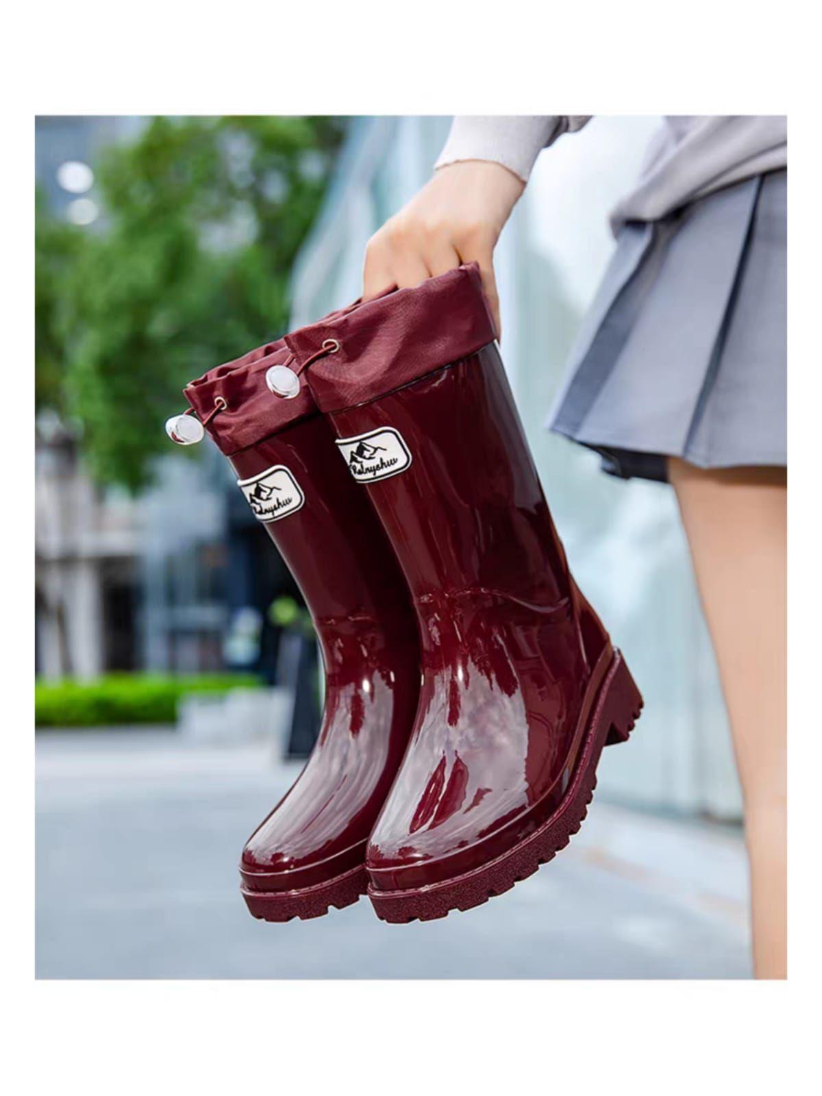 Botas de Agua Chelsea Con Acabado Brillante Botas Para la Lluvia Mujer-3