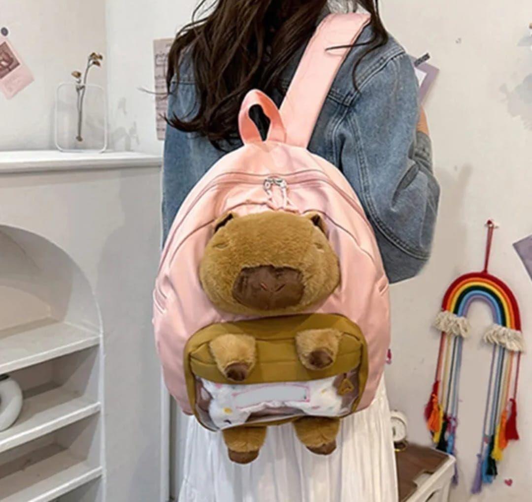 Capibara Mochila Grande De Peluche Rosa-2