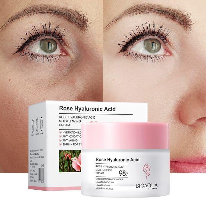 Crema Facial De Rosa y Ácido Hialurónico 98% Antiedad  Hidratante-2