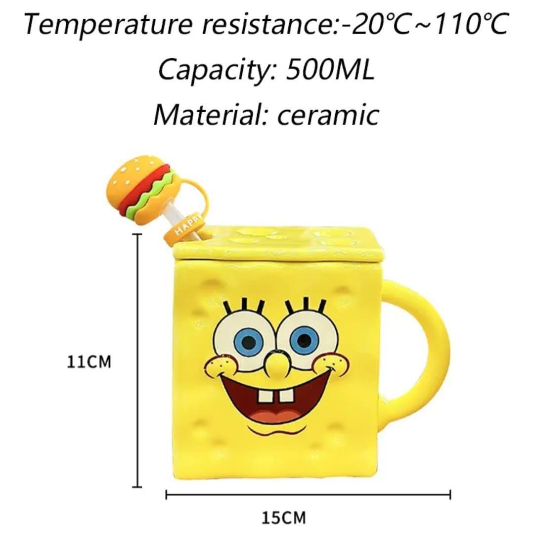 Taza Tazon Mug 3D Bob Esponja Tapa Bombilla-3