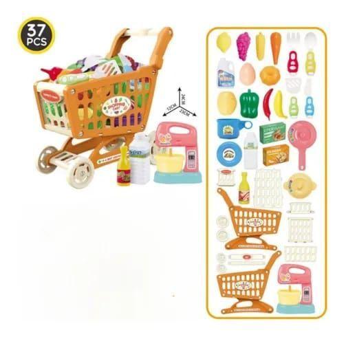 Mini Carrito De Supermercado Para Niños Accesorios Juguetes Naranjo-2