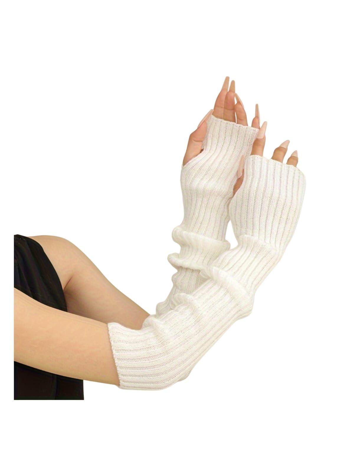 Guantes Largos Sin dedos Guantes De Lana Mujer-2