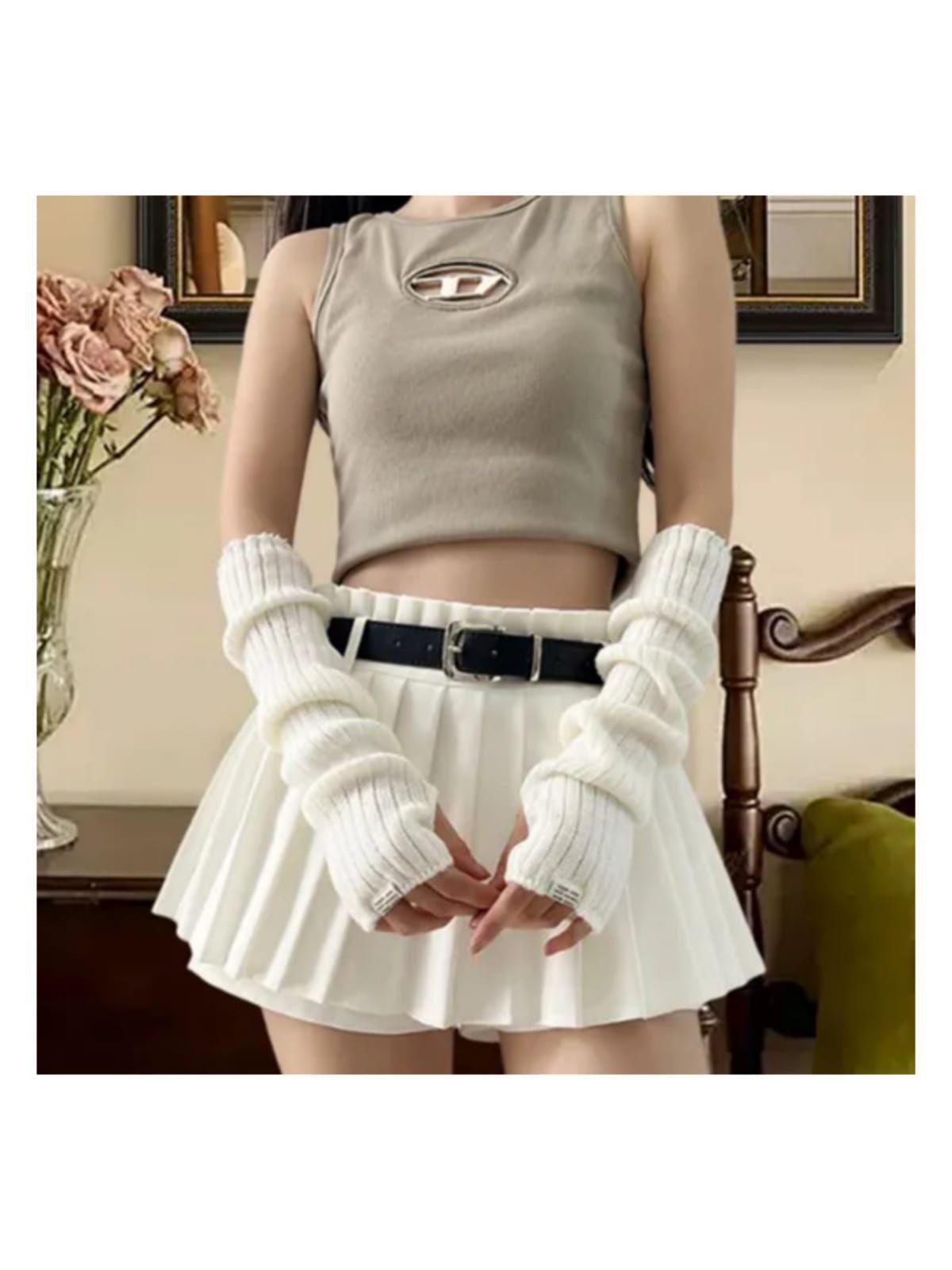 Guantes Largos Sin dedos Guantes De Lana Mujer-4