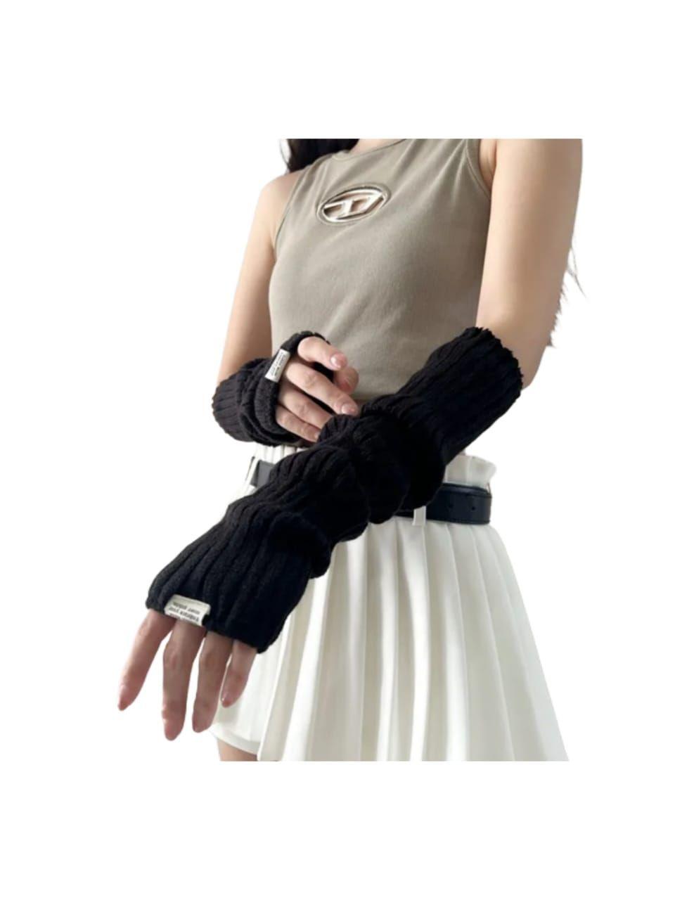 Guantes Largos Sin dedos Guantes De Lana Mujer-0