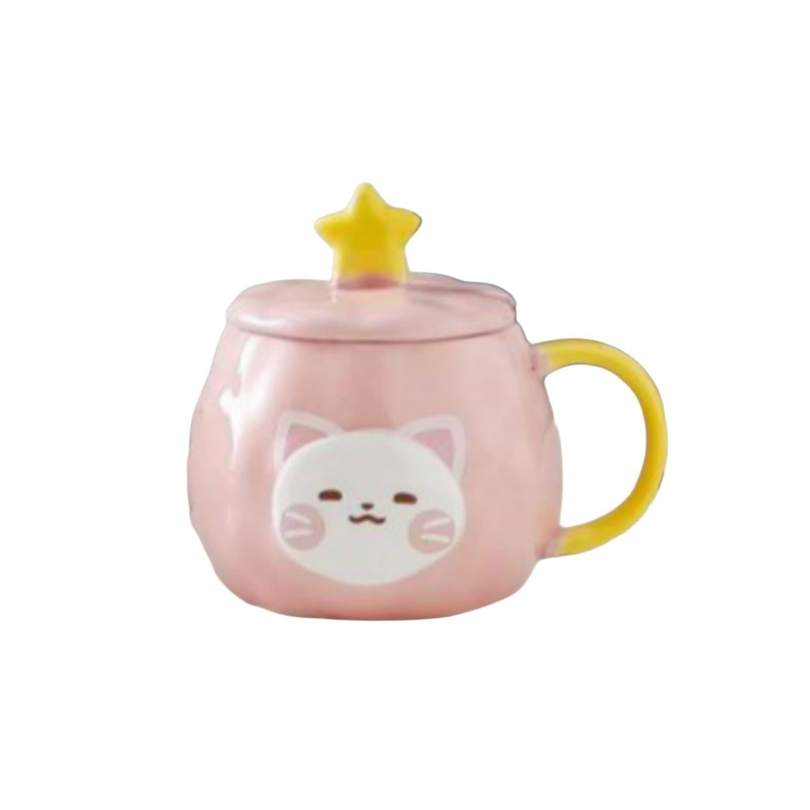 Taza Tazon Mug Gato Gatito Con Tapa y Cuchara Rosa-1