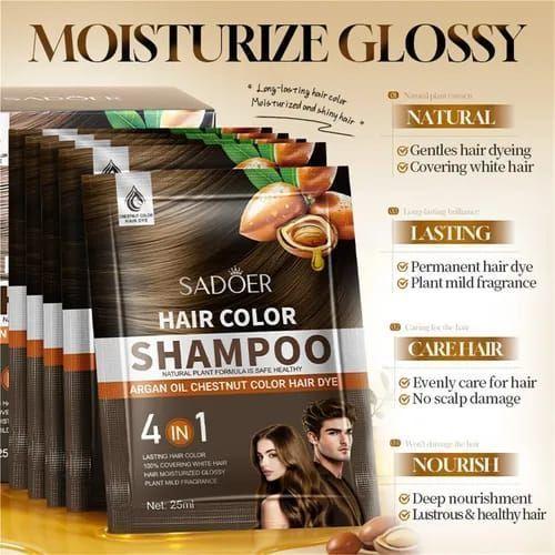 Shampoo Tinte 4 en 1 Color Con Aceite De Argan Brillo y Cobertura de Canas en Minutos-2