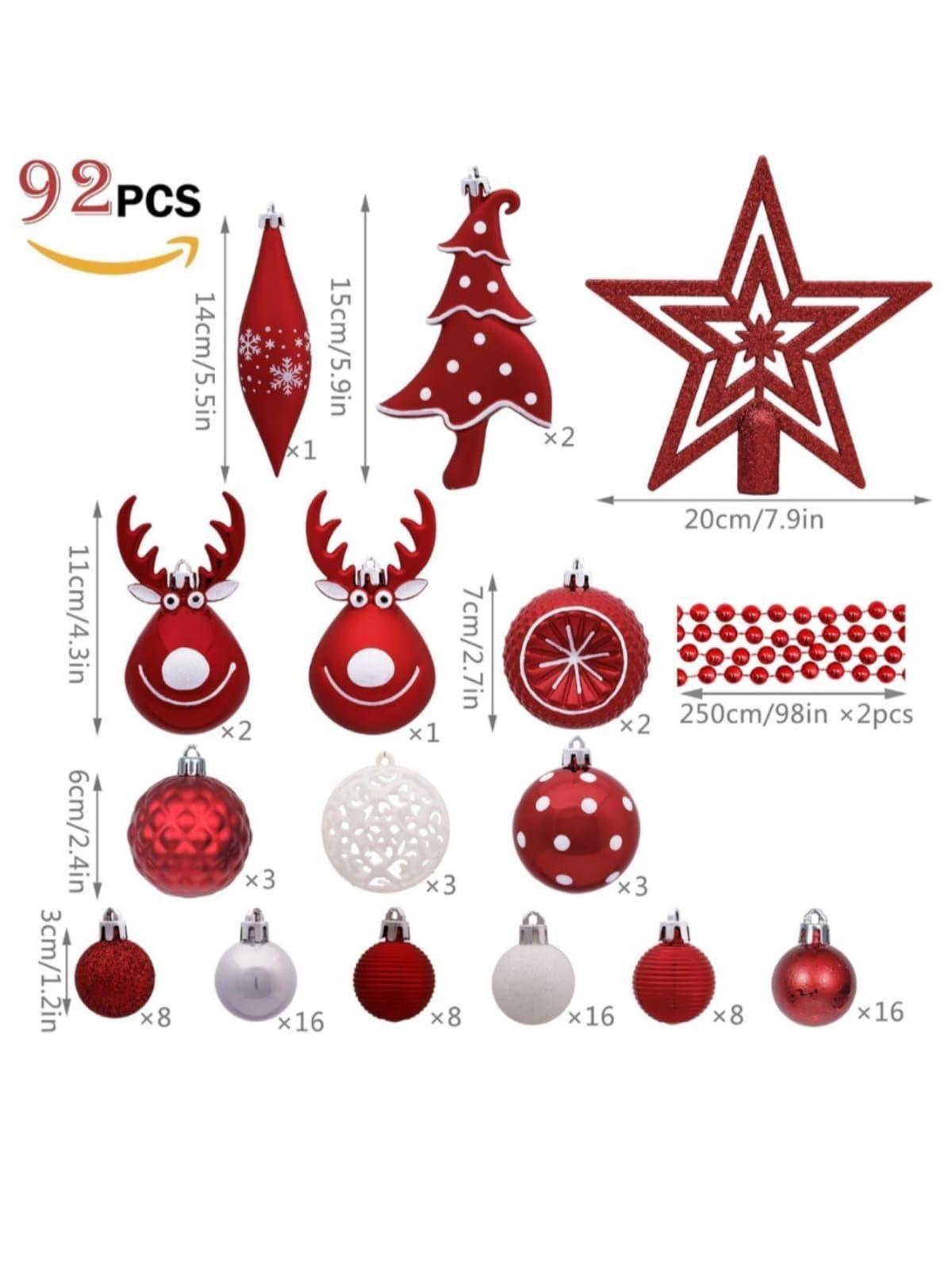Set Premium 92 Adornos para Árbol de Navidad Decoración Esferas Navideñas-5