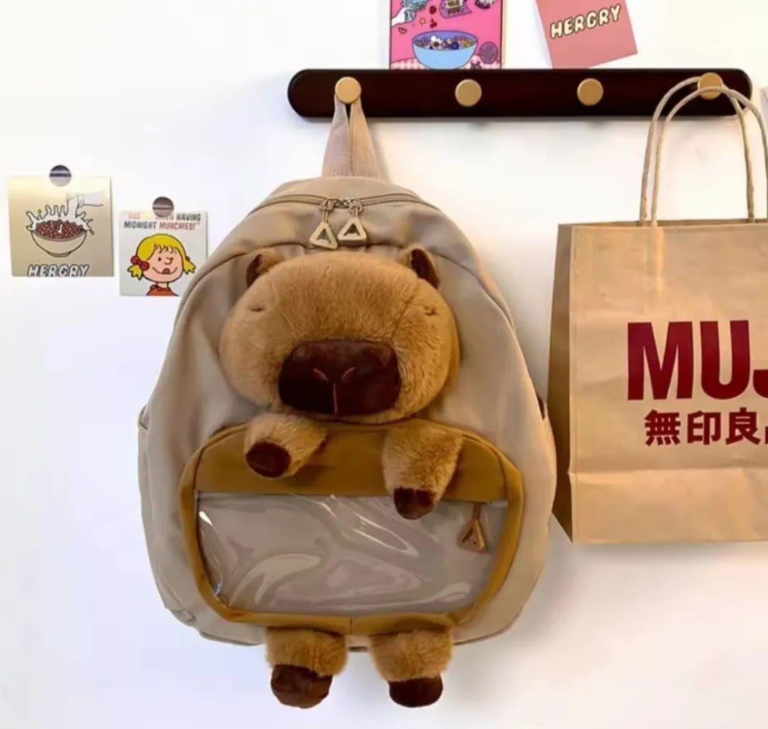 Capibara Mochila Grande De Peluche Beige-2