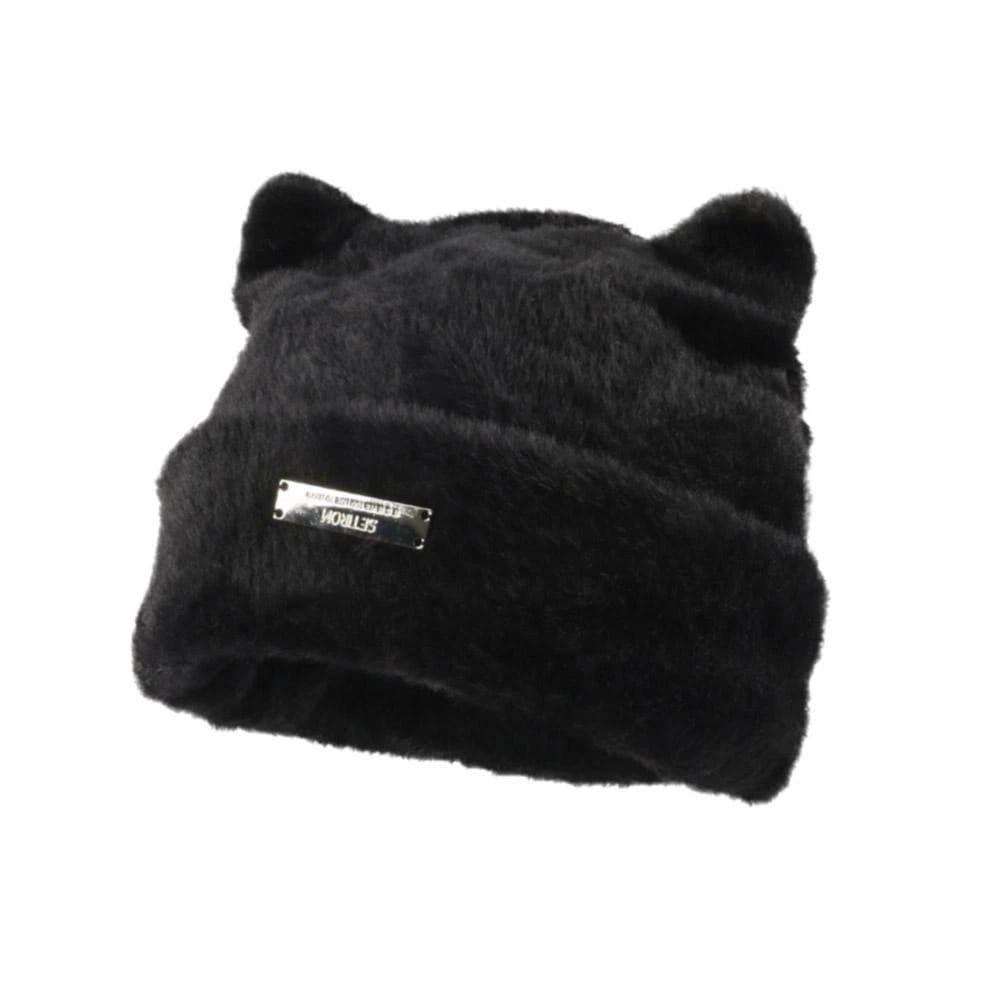 Gorro Beanie de Peluche con Orejitas de Gato Gorro Mujer Estilo Kawaii-0