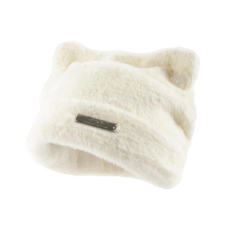 Gorro Beanie de Peluche con Orejitas de Gato Gorro Mujer Estilo Kawaii-0