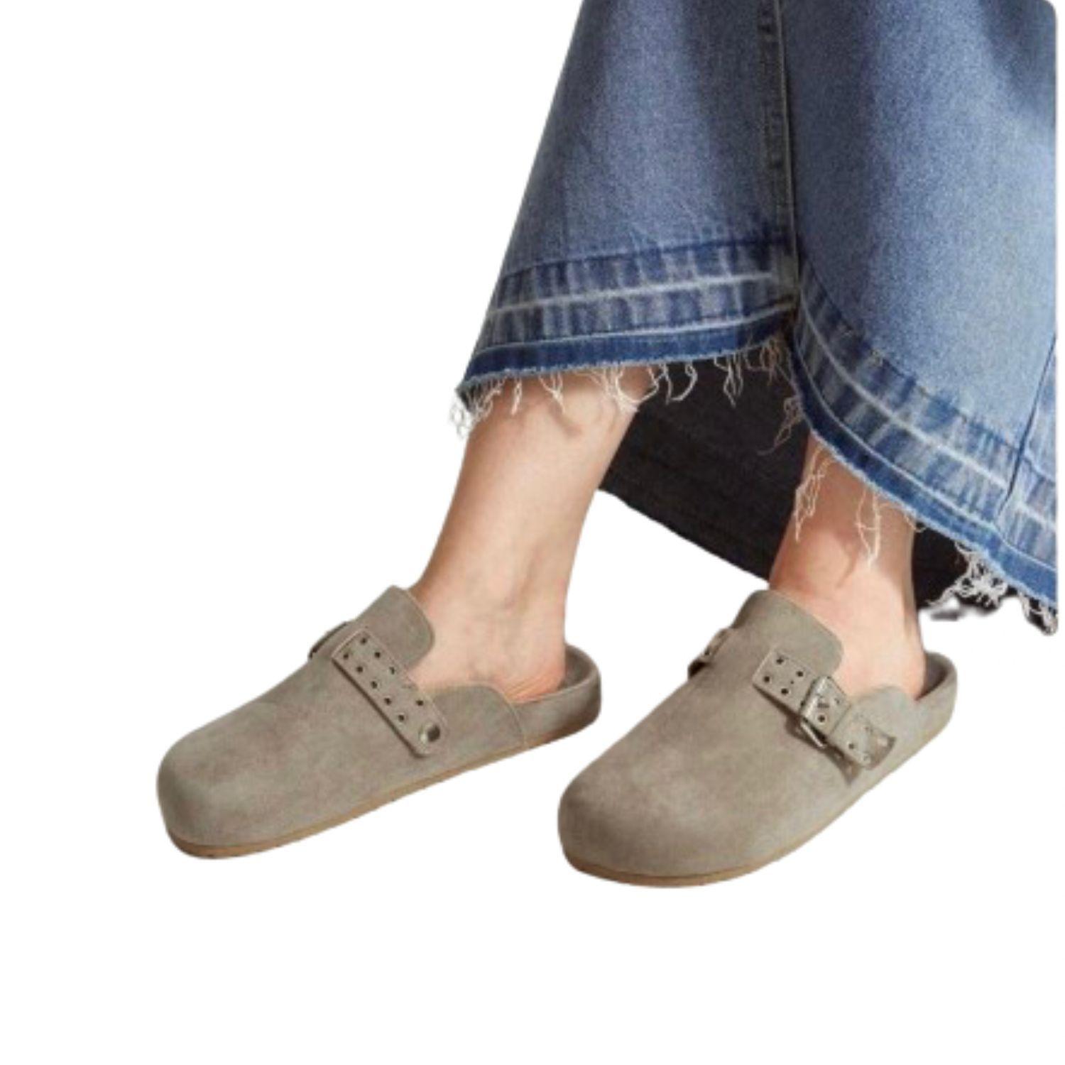 Zapatos Zuecos Mujer Gris Velt-4