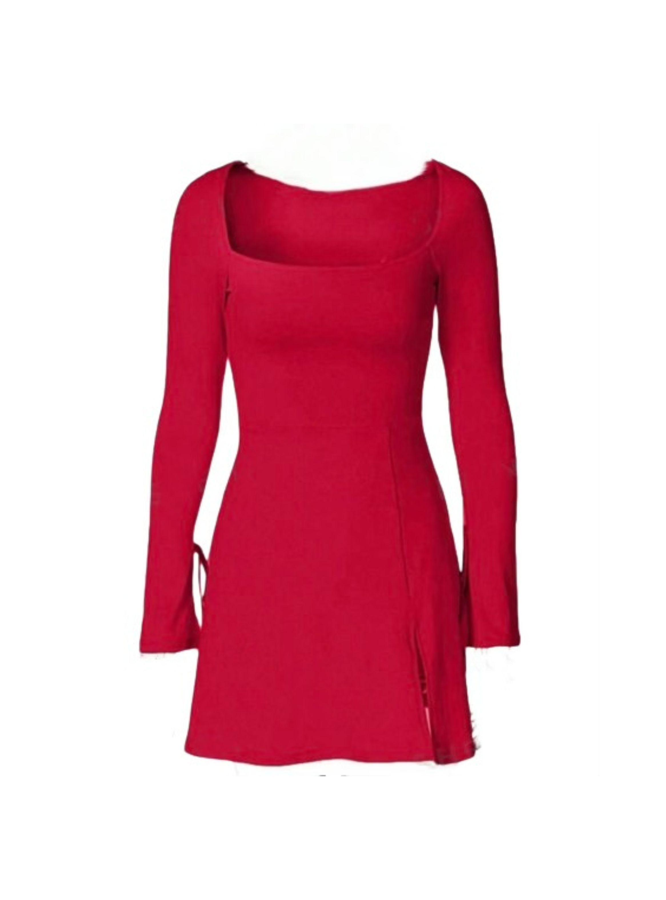 Vestido Corto Manga larga Rojo-0