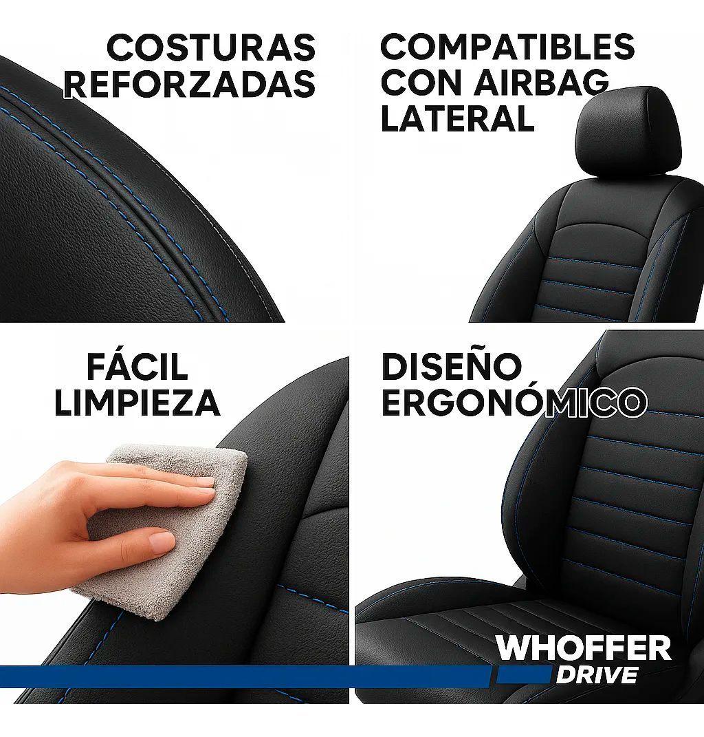 Funda asiento Auto Universal Ecocuero Premium Whoffer Negro azul-2