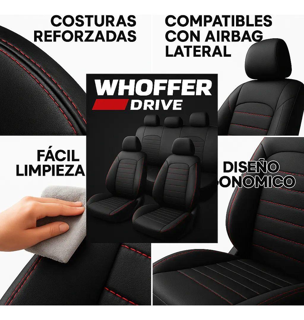 Funda De Asiento Ecocuero Whoffer Set 11 Piezas Luxury negrorojo-4