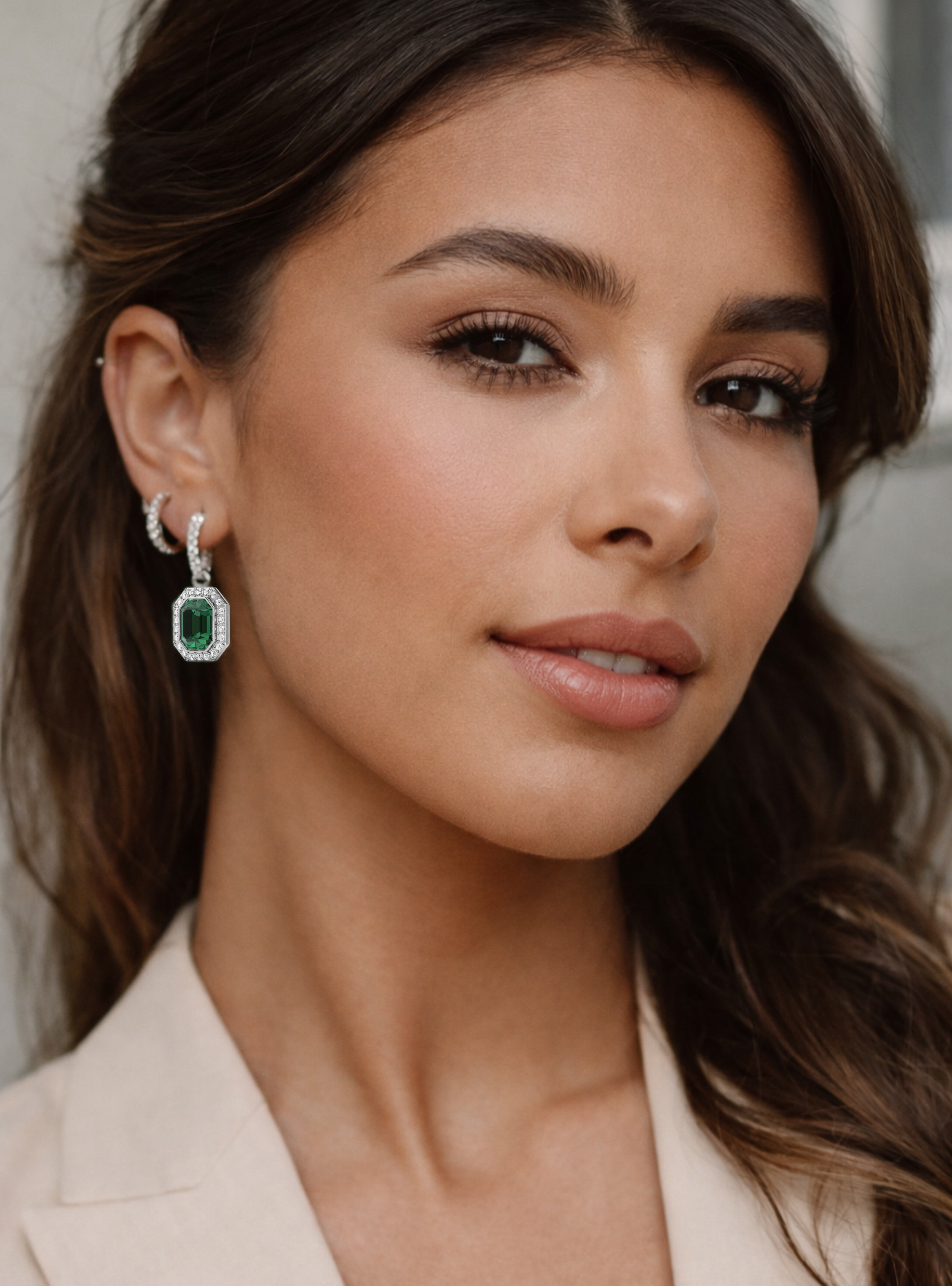 Aros y Charms Octágono Halo con Cristales de Austria Baño en Rodio-2