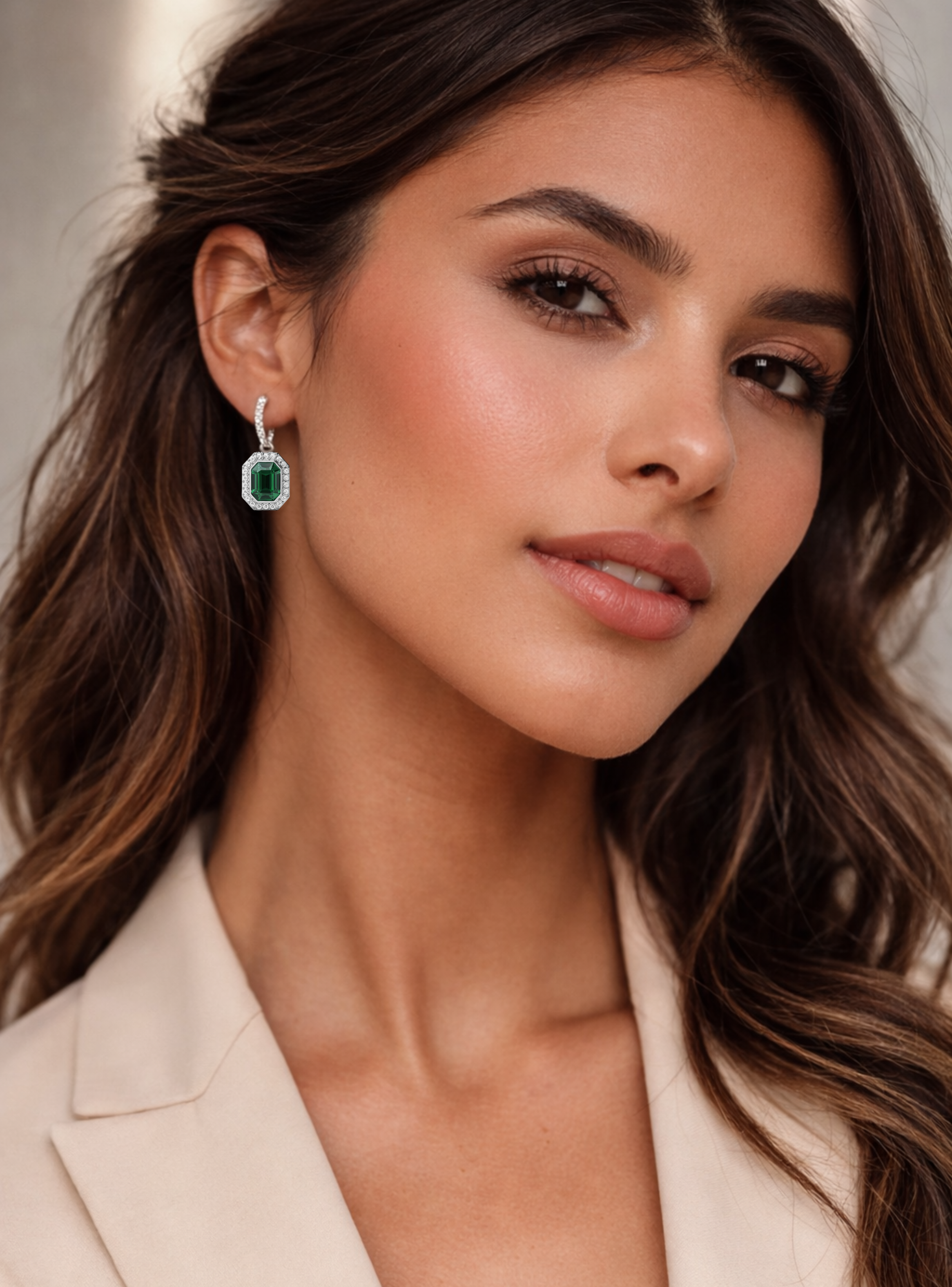 Aros y Charms Octágono Halo con Cristales de Austria Baño en Rodio-3