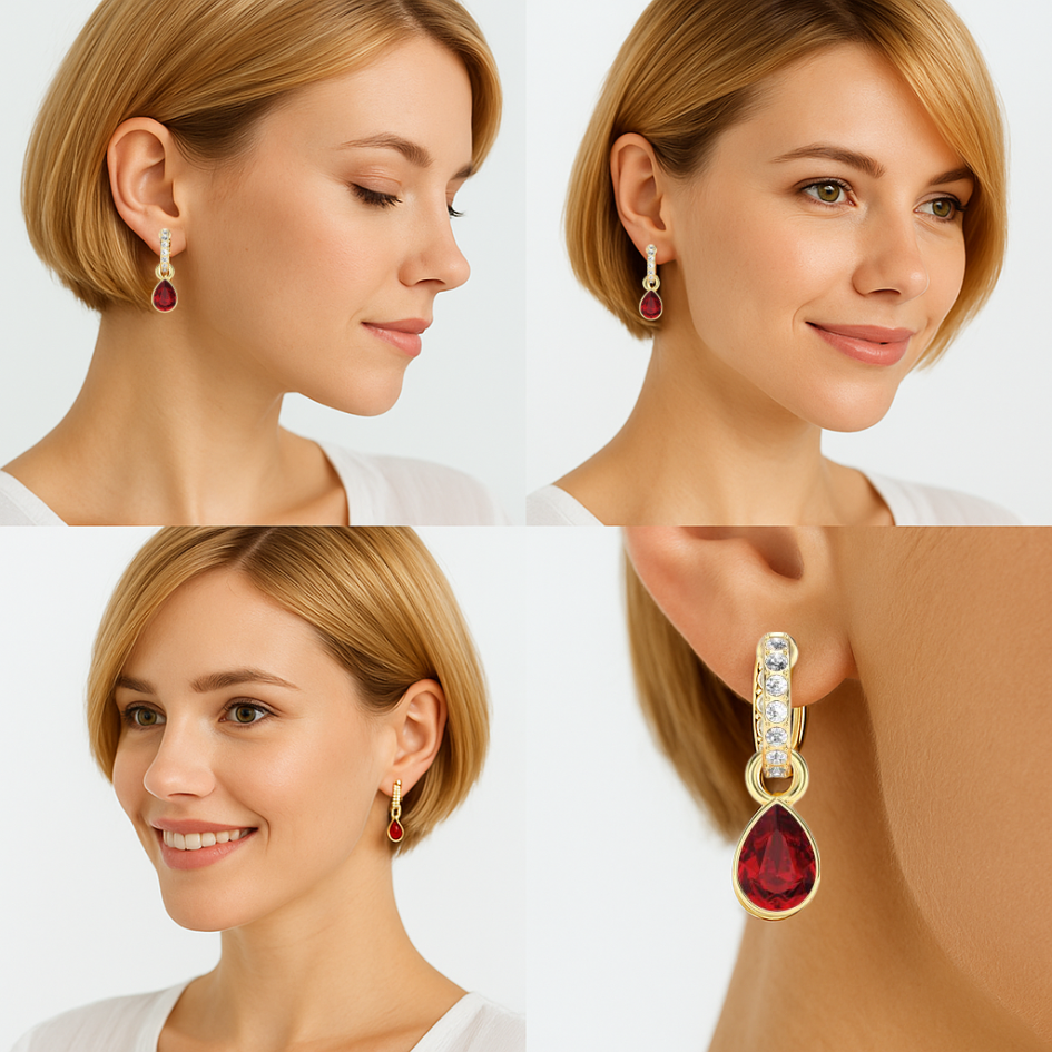 Aros colgantes Petite Teardrop con Cristales de Swarovski Rojo Escarlata-3