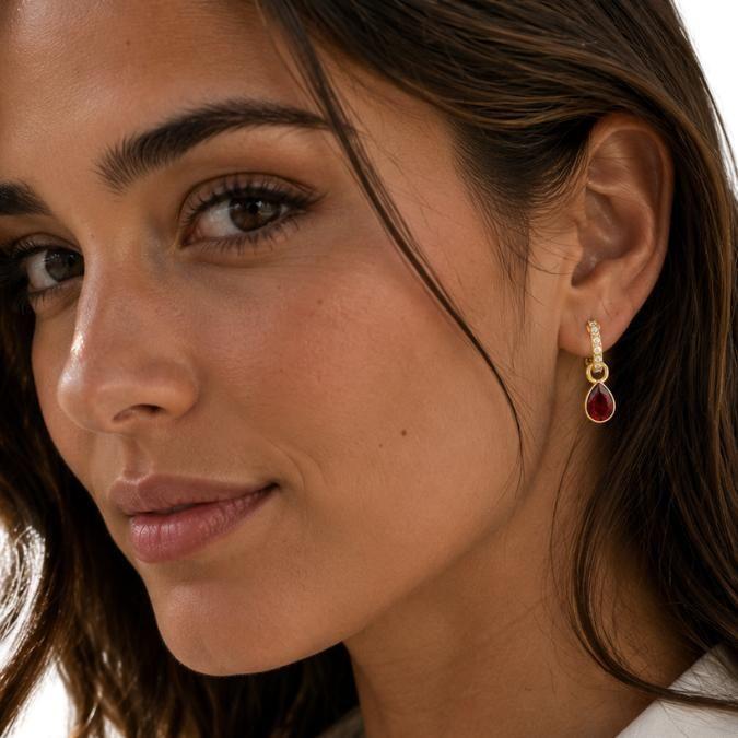 Aros Colgantes Oro con Cristal Rojo Escarlata de Austria – Aros Mujer Hipoalergénicos-2