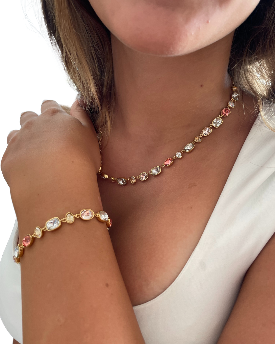 Collar Festival Rose con cristales Swarovski bañado en oro-4