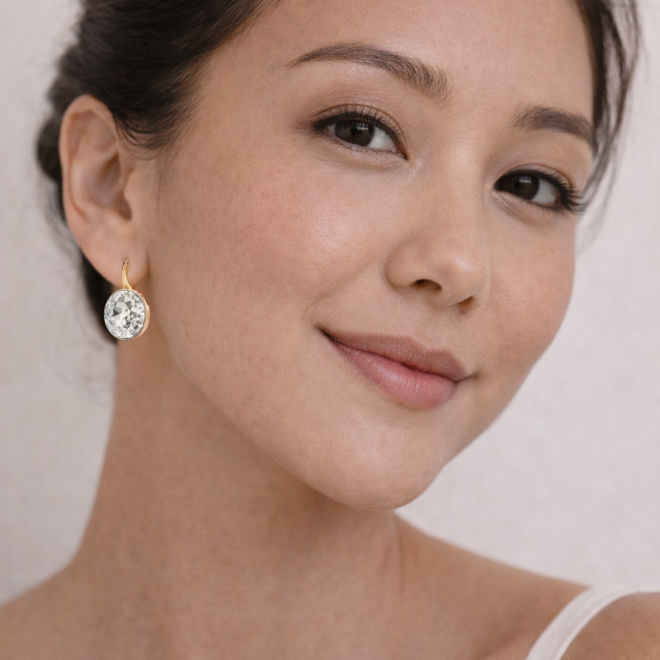 Pendientes Bella con Cristales Transparentes de 13 mm en Oro Rosa-4