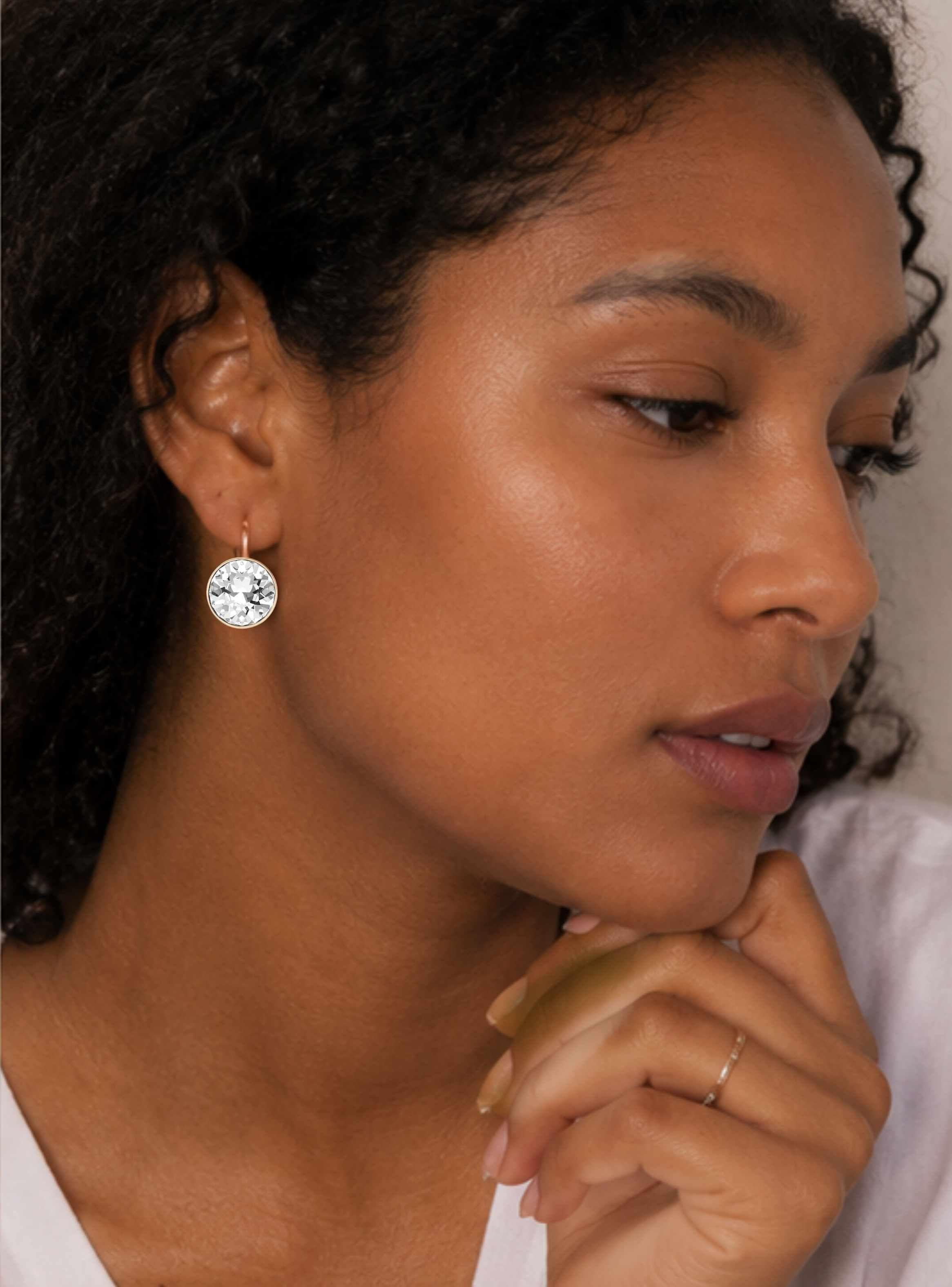 Pendientes Bella con Cristales Transparentes de 13 mm en Oro Rosa-6