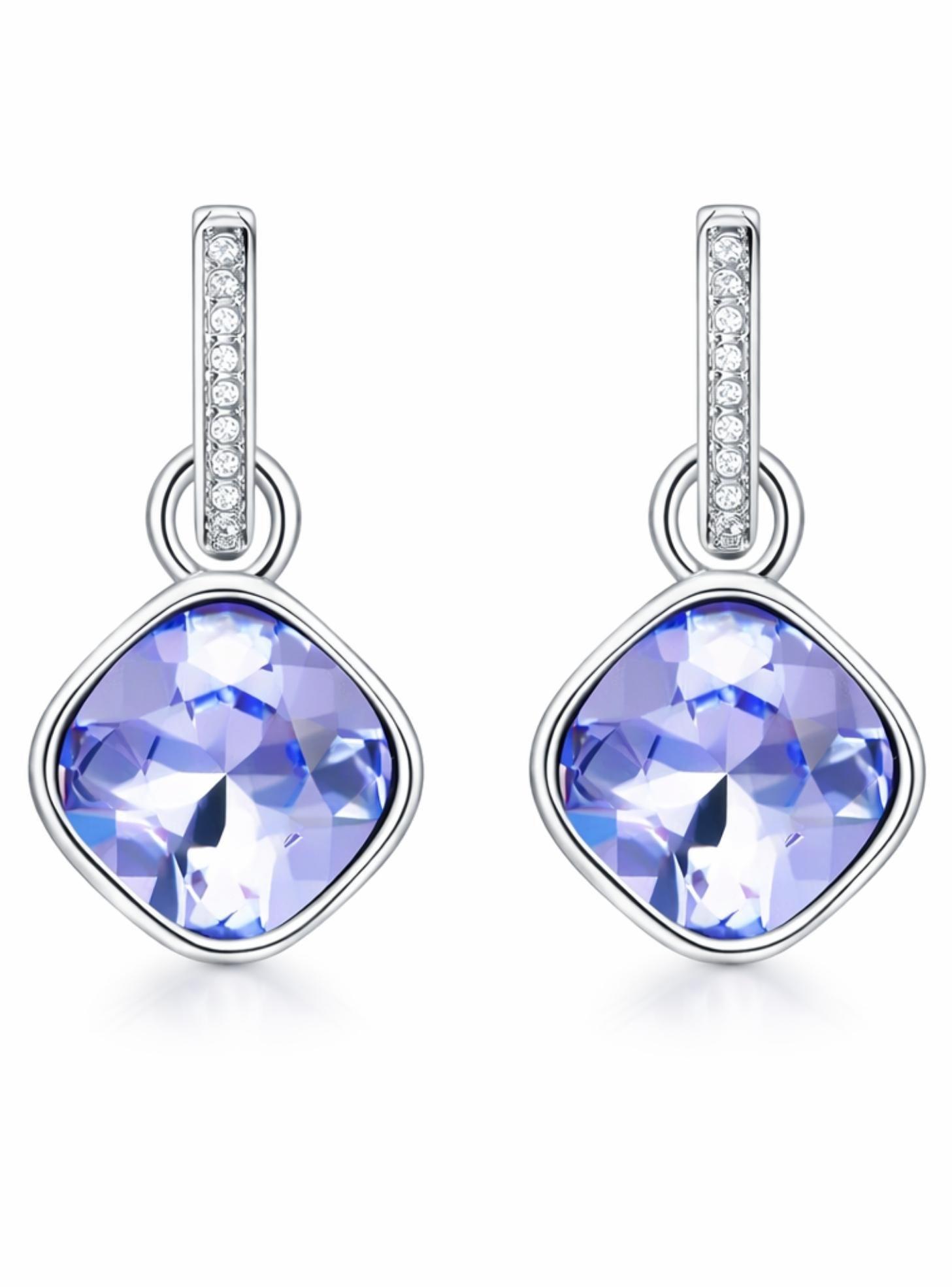 Argollas Lavanda con Cristales de Austria y Charms Cushion en Rodio-3
