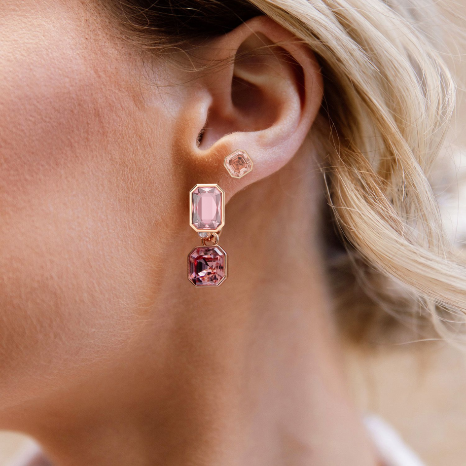 Aros pequeños Asscher de 8mm con Cristal de Austria Rosa Vintage en oro rosa-5