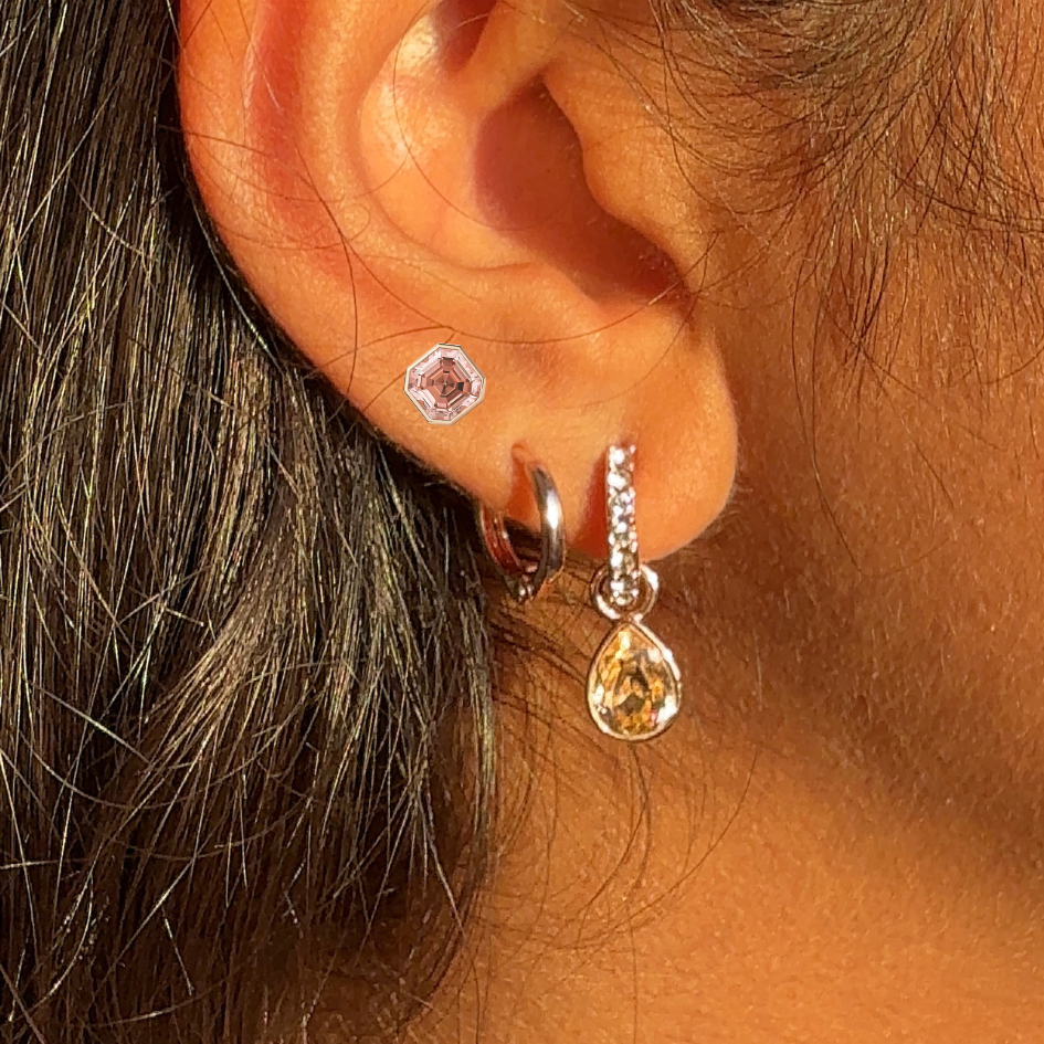 Aros pequeños Asscher de 8mm con Cristal de Austria Rosa Vintage en oro rosa-6