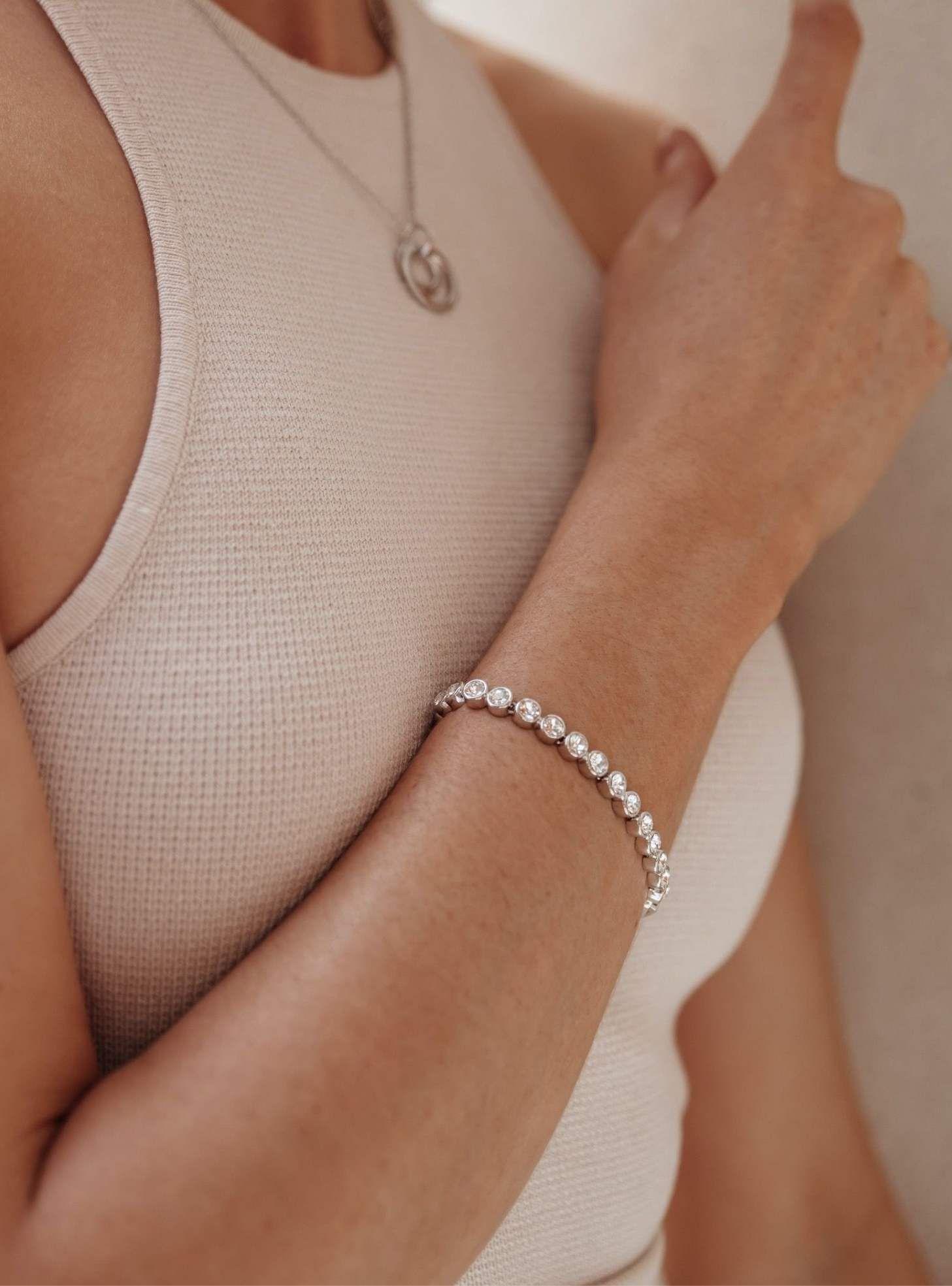 Pulsera Tennis Mujer Rodio con Cristales de Austria | Hipoalergénica | Ajustable-1