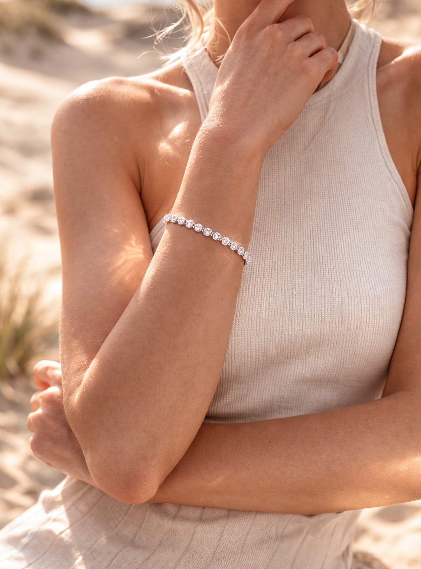 Pulsera Tennis Mujer Rodio con Cristales de Austria | Hipoalergénica | Ajustable-3