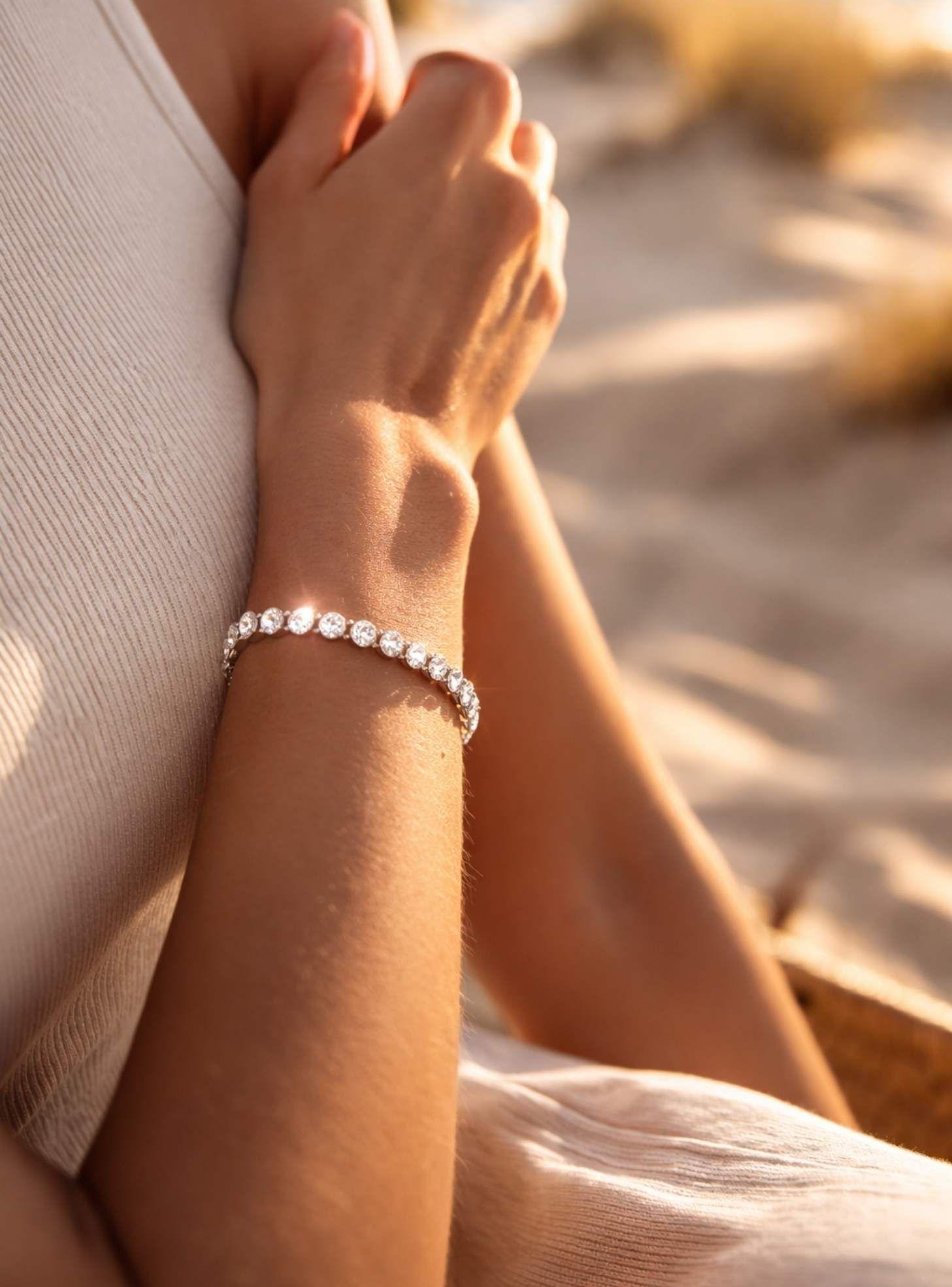 Pulsera Tennis Mujer Rodio con Cristales de Austria | Hipoalergénica | Ajustable-4